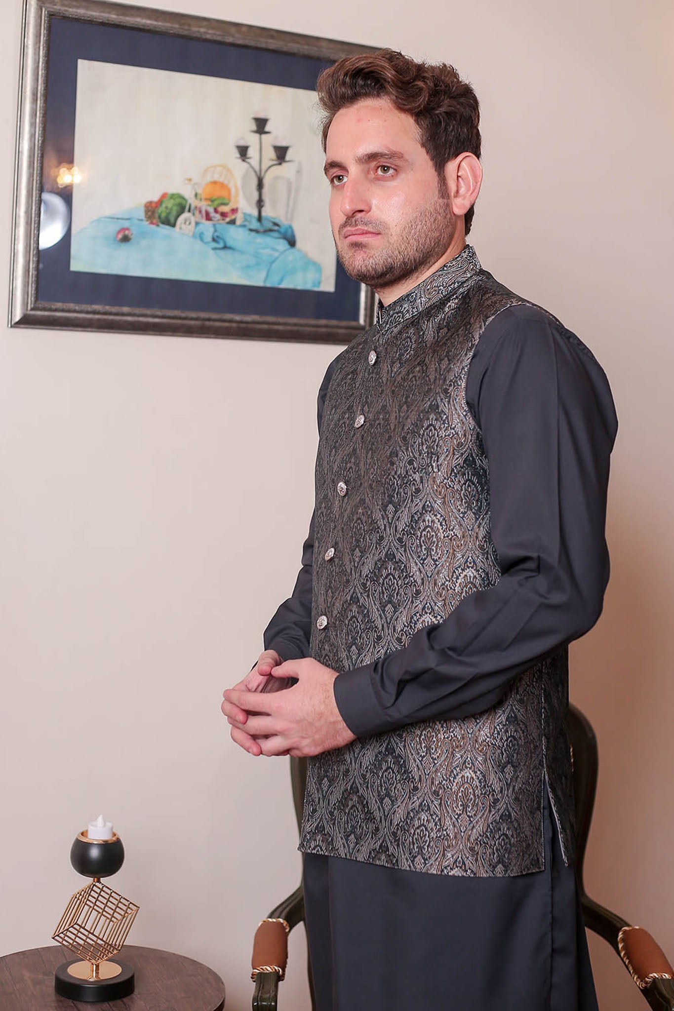 Real Image Mens Waist Coat Collection'2025-WP - 159 Dark Grey