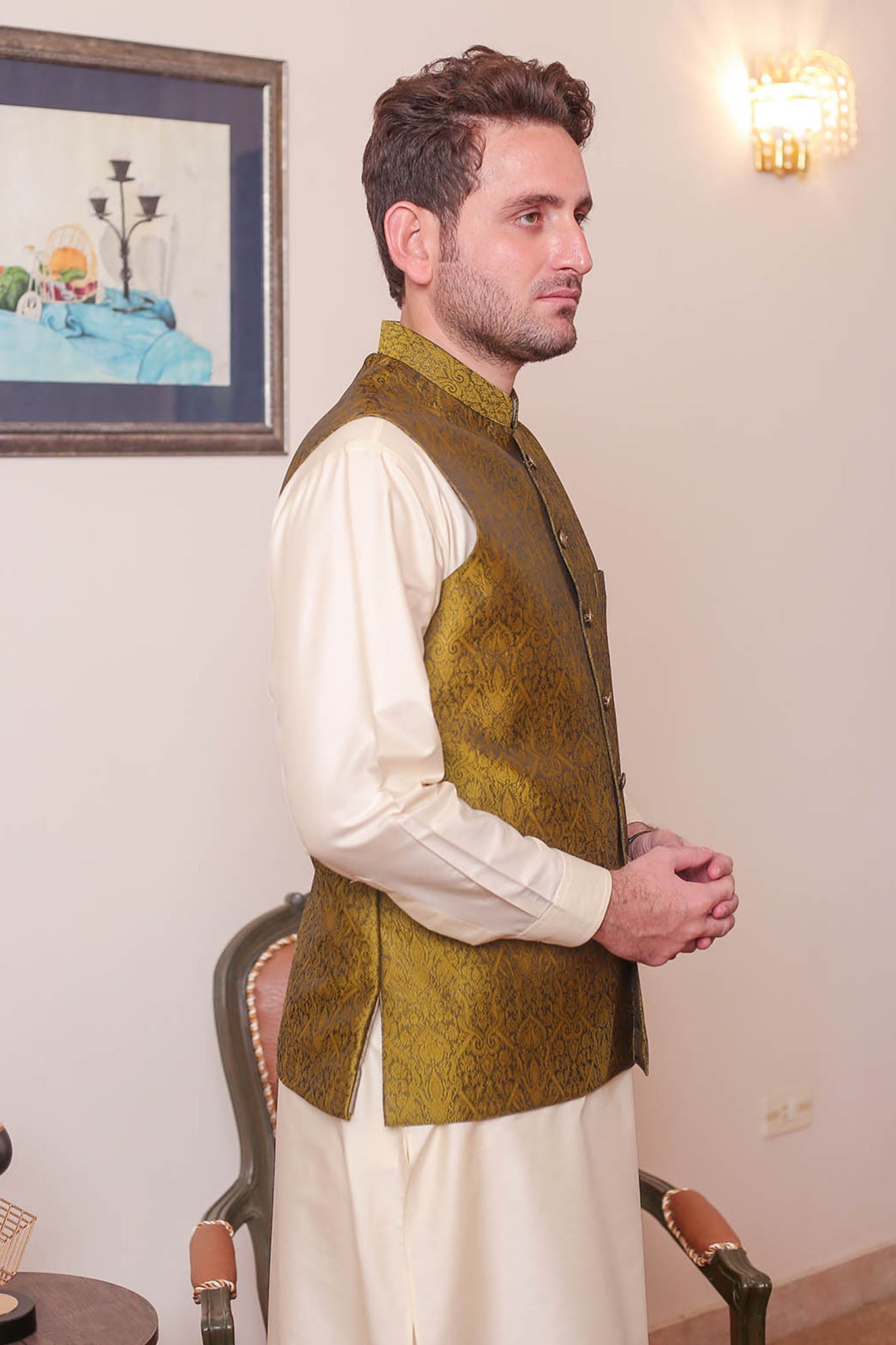 Real Image Mens Waist Coat Collection'2025-WP - 158 Olive