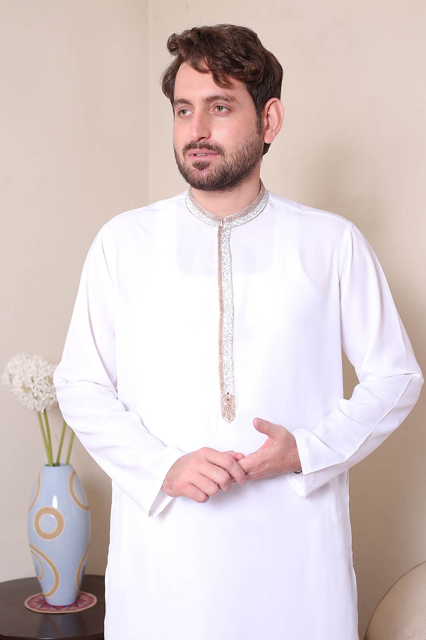 Real Image Mens Kurta Shalwar Winter Collection'2025-D-479 Off White