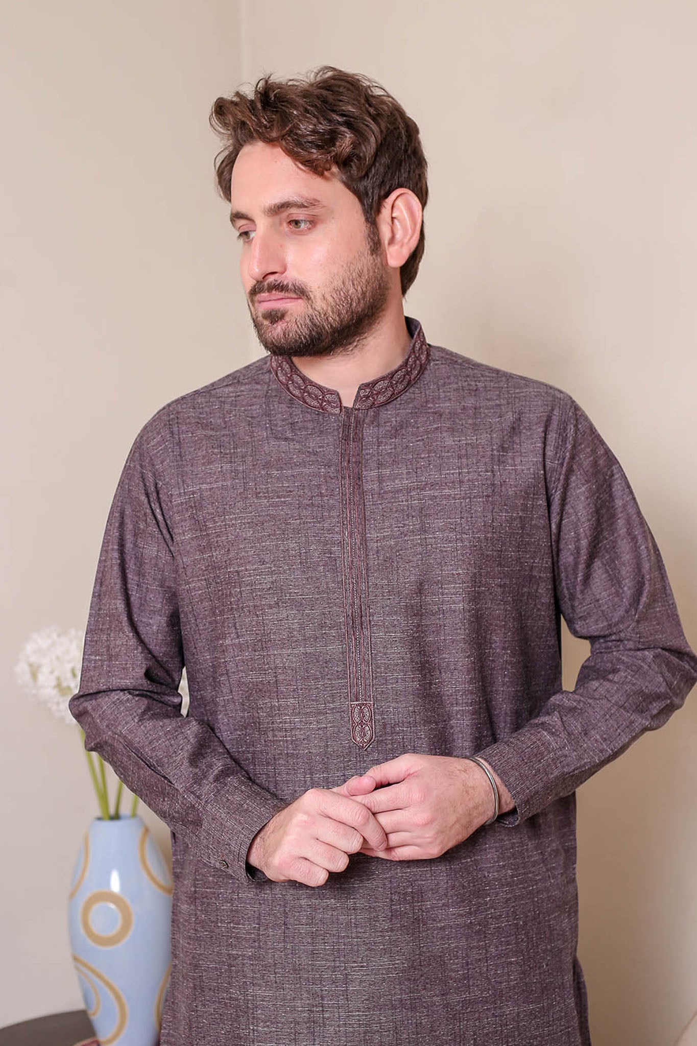 Real Image Mens Kurta Shalwar Winter Collection'2025-D-514 Brown