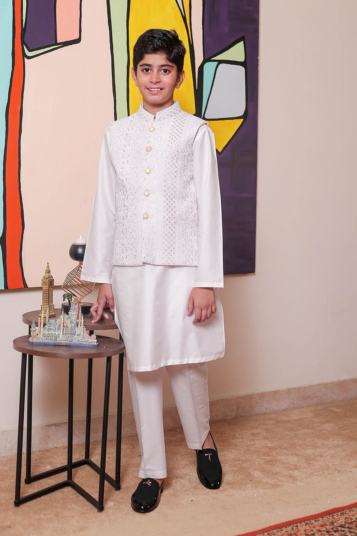Real Image Kids Waist Coat Collection'2025-OKW-121 Smart Fit OffWht