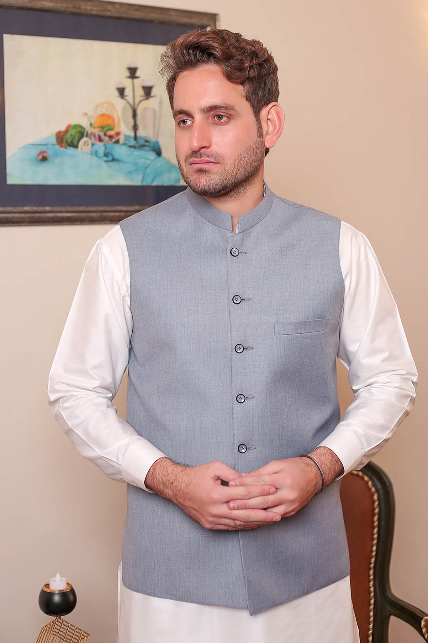 Real Image Mens Waist Coat Collection'2025-OW - 039 Ash Grey