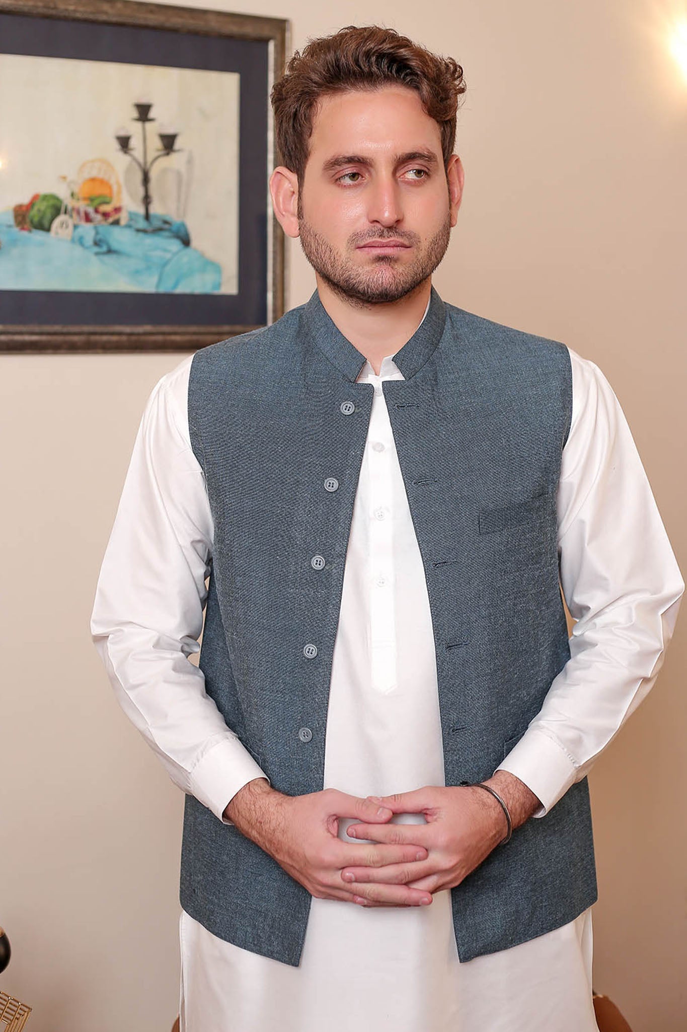 Real Image Mens Waist Coat Collection'2025-WP - 110 Blue