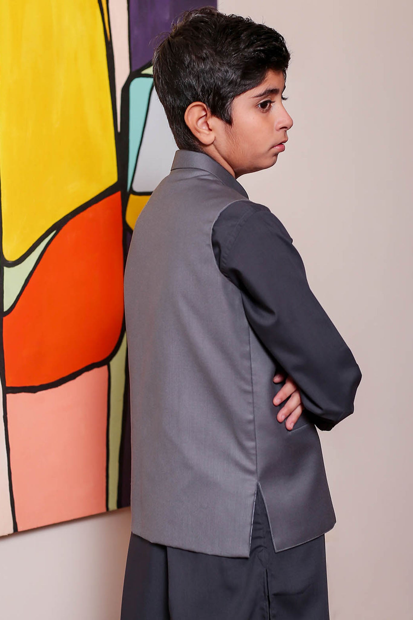 Real Image Kids Waist Coat Collection'2025-OKW-029 Smart Fit Grey