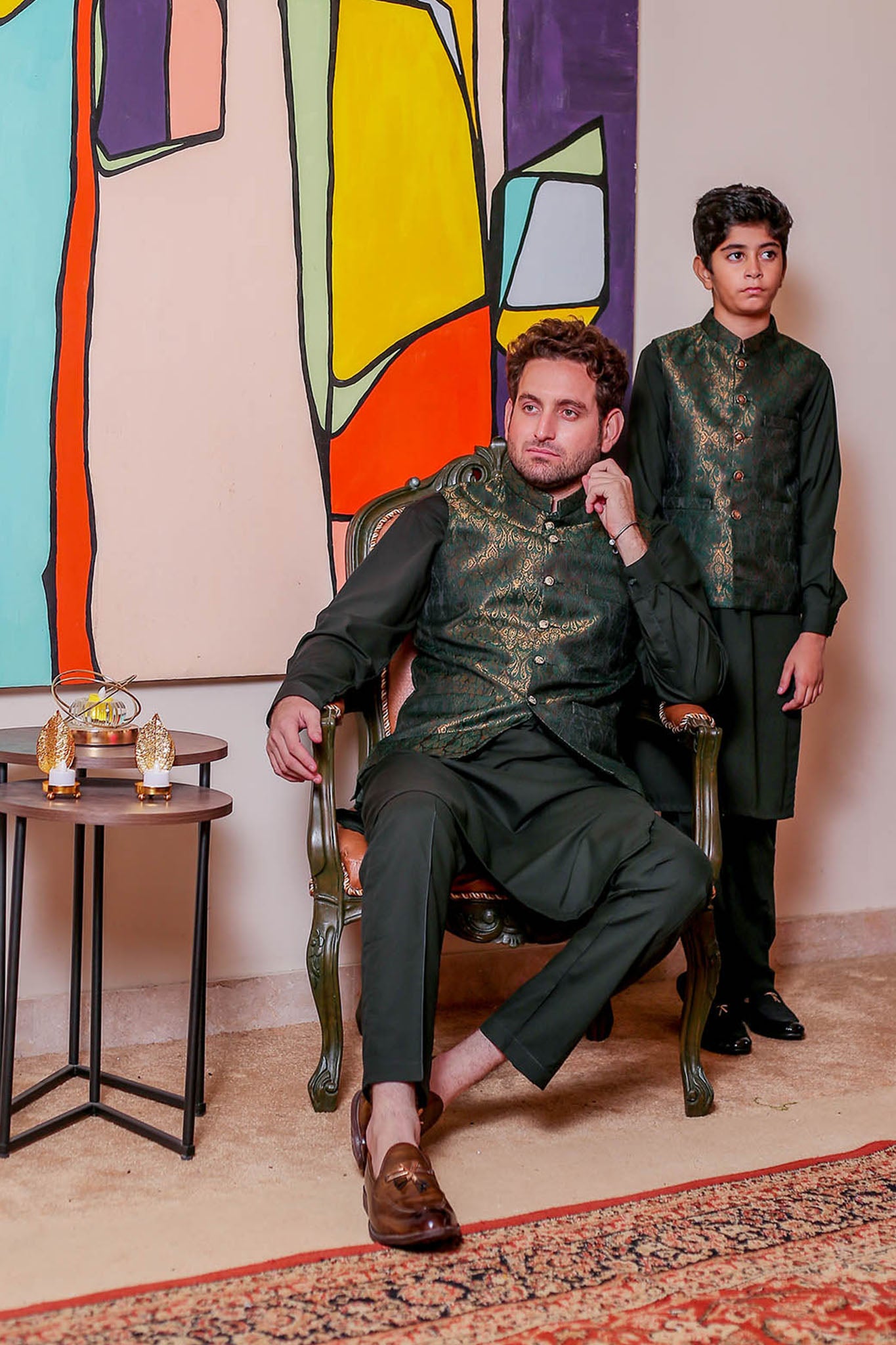 Real Image Kids Waist Coat Collection'2025-OKW-048A Smart Fit Dark Green