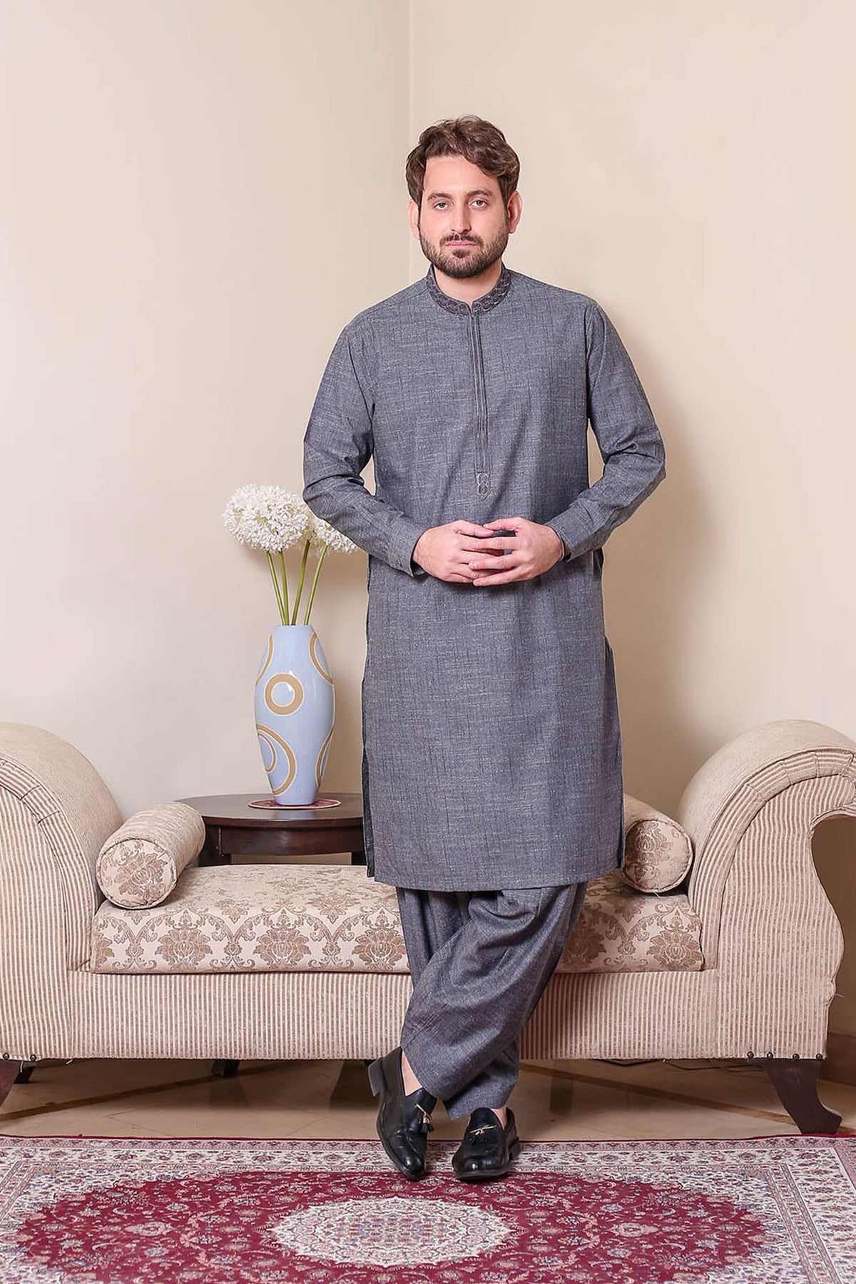 Real Image Mens Kurta Shalwar Winter Collection'2025-D-514 Grey