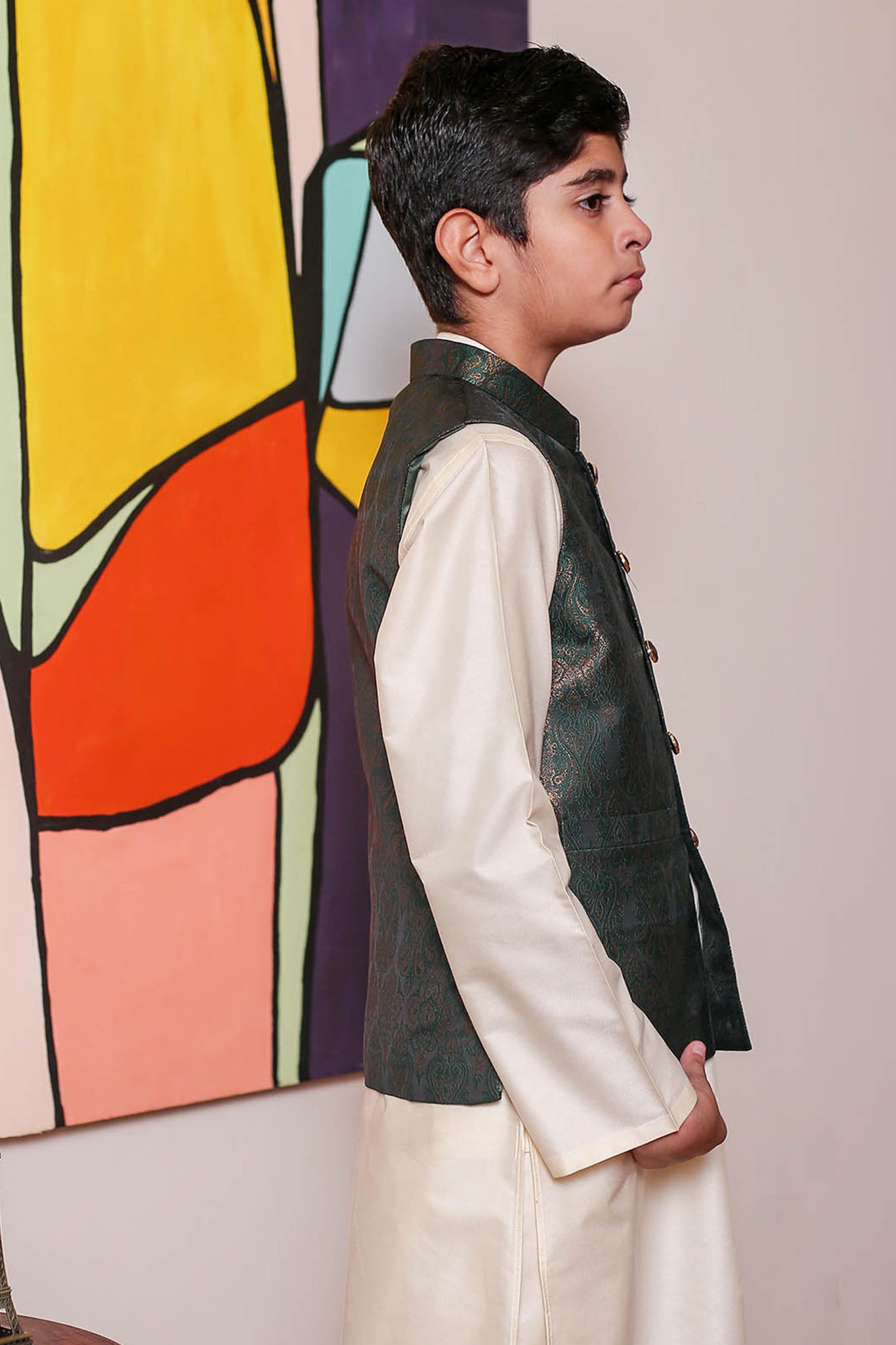 Real Image Kids Waist Coat Collection'2025-OKW-048 Smart Fit Dark Green