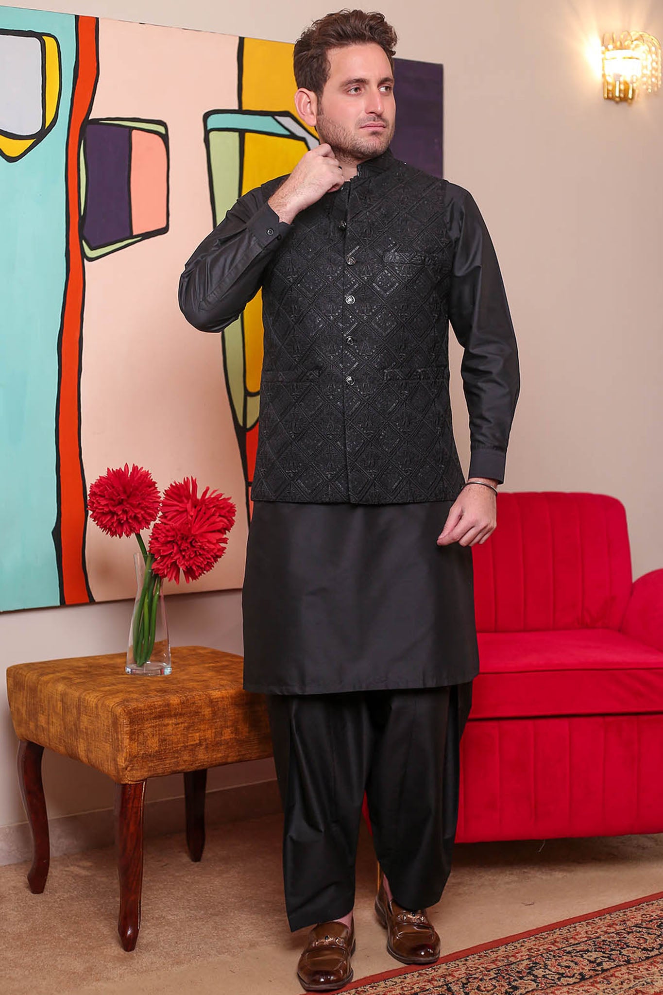 Real Image Mens Waist Coat Collection'2025-OW - 044 Black