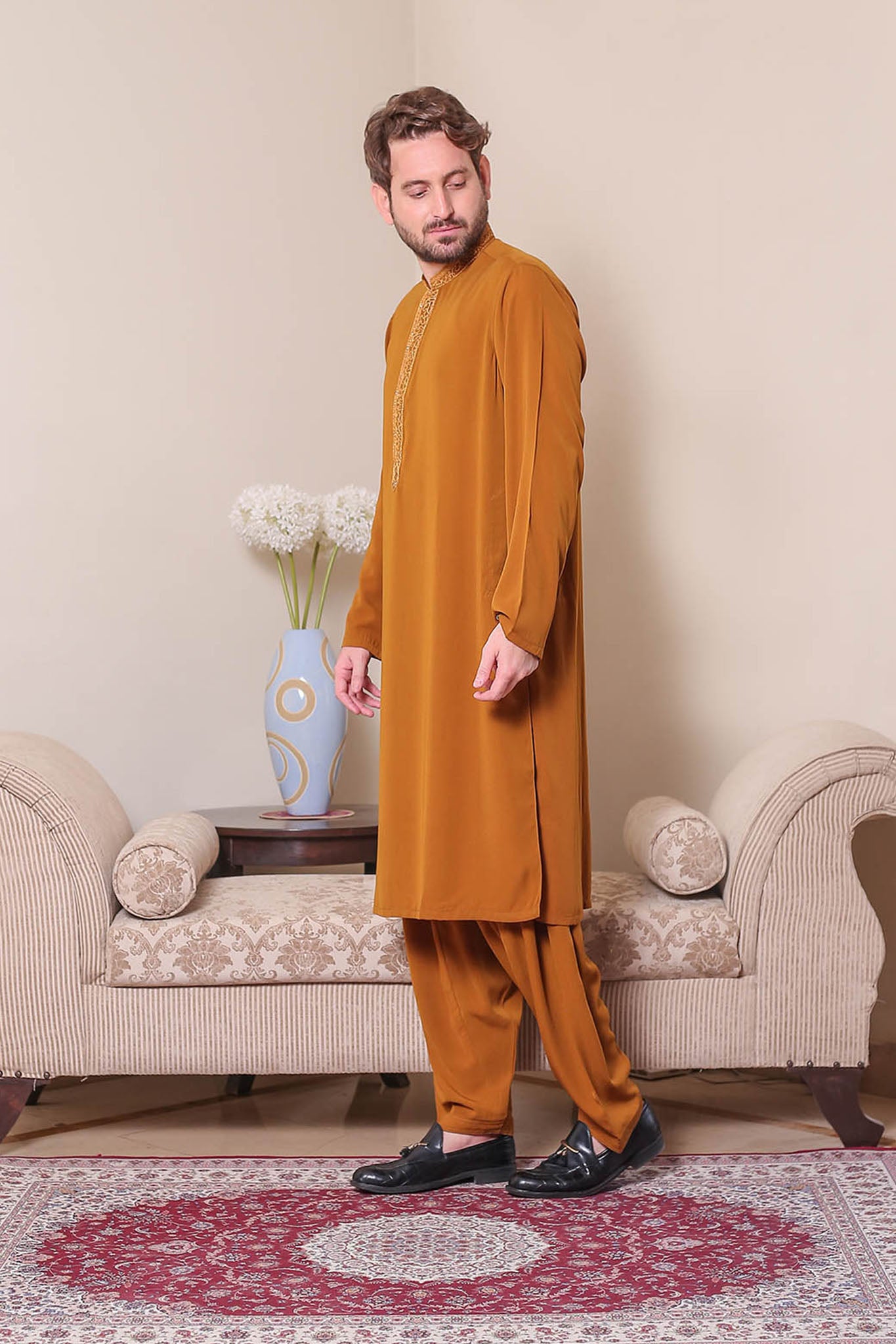 Real Image Mens Kurta Shalwar Winter Collection'2025-D-479 Mustard