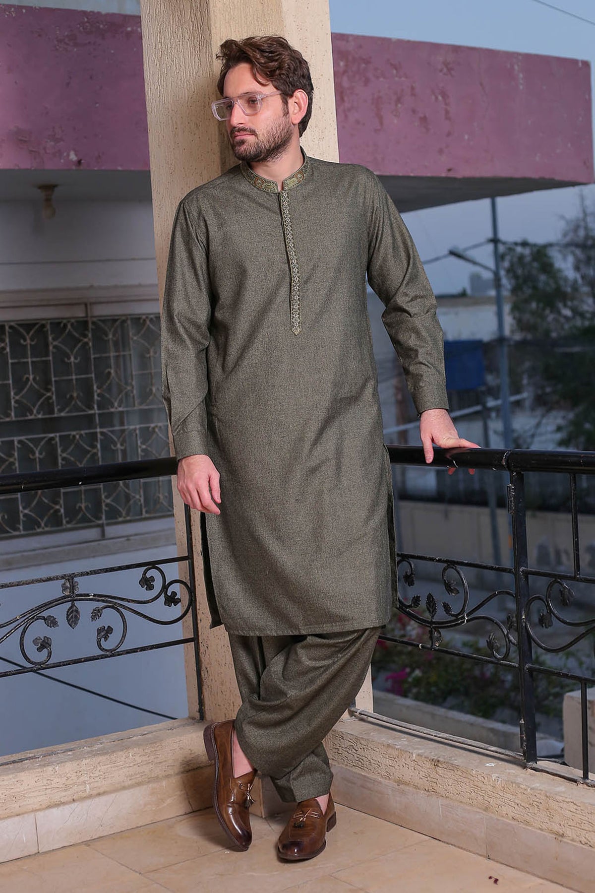 Real Image Mens Kurta Shalwar Winter Collection'2025-D-512 Dark Green