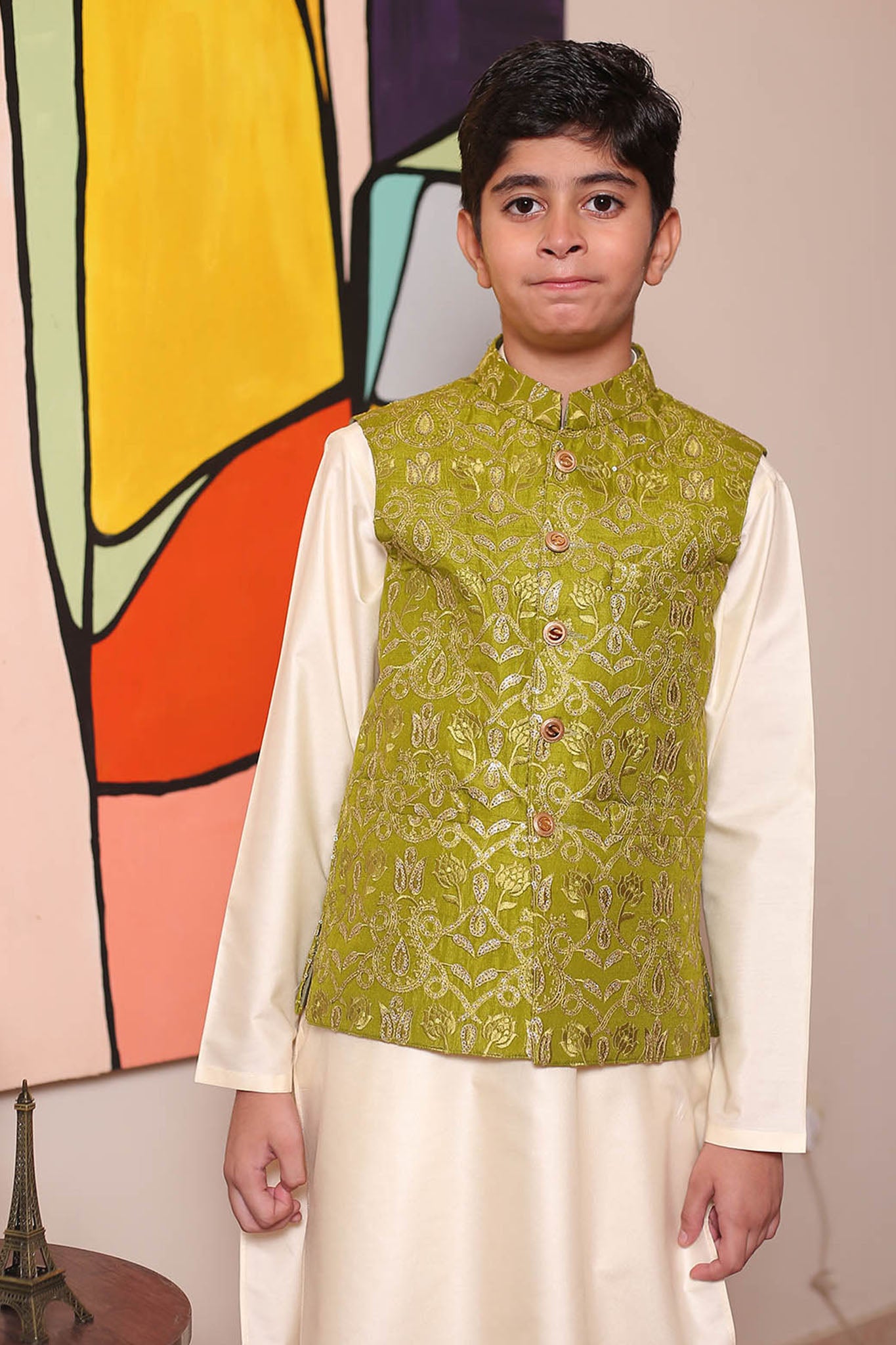 Real Image Kids Waist Coat Collection'2025-OKW-050 Smart Fit Green