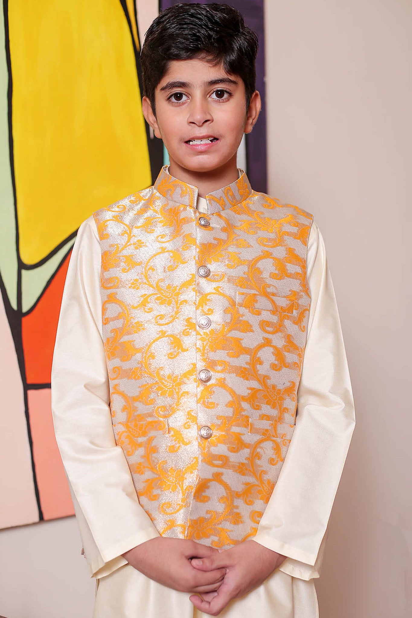 Real Image Kids Waist Coat Collection'2025-OKW-046 Smart Fit Yellow