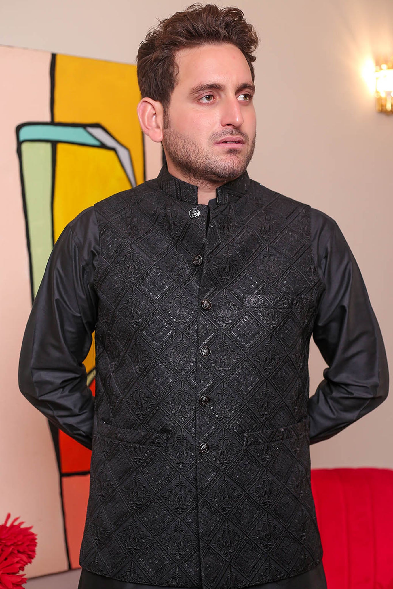Real Image Mens Waist Coat Collection'2025-OW - 044 Black