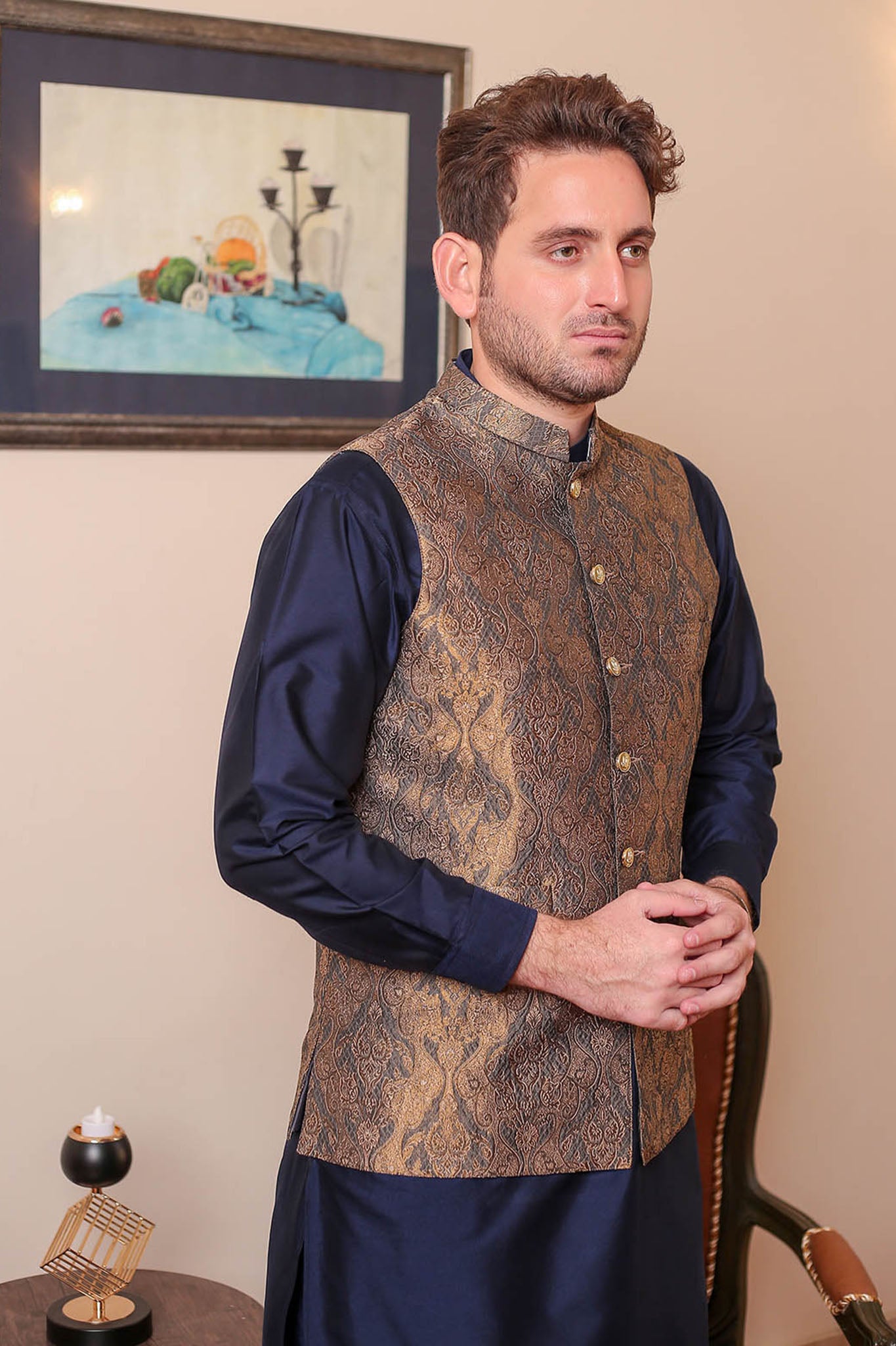 Real Image Mens Waist Coat Collection'2025-OW - 007 Grey Brown