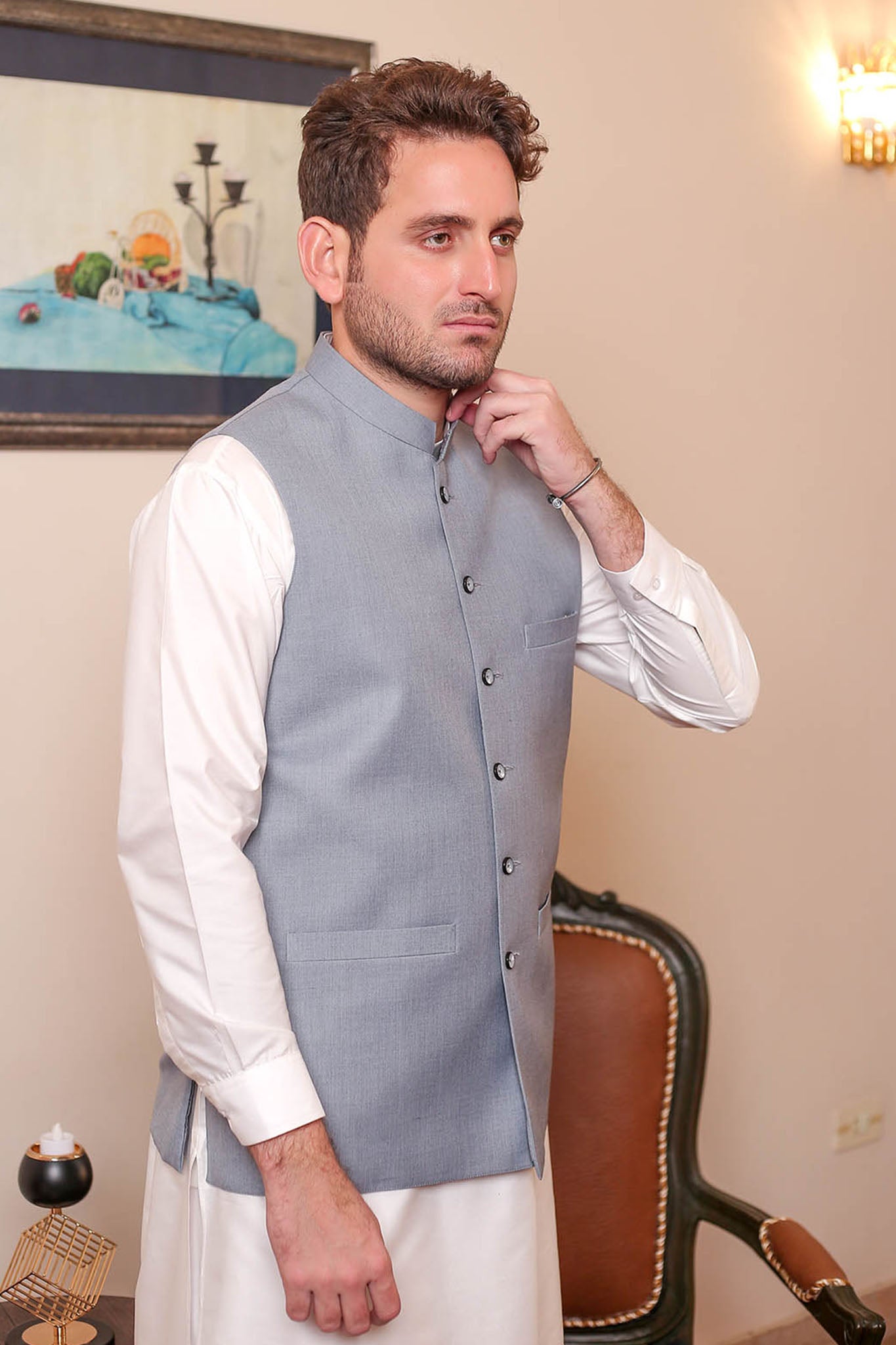 Real Image Mens Waist Coat Collection'2025-OW - 039 Ash Grey