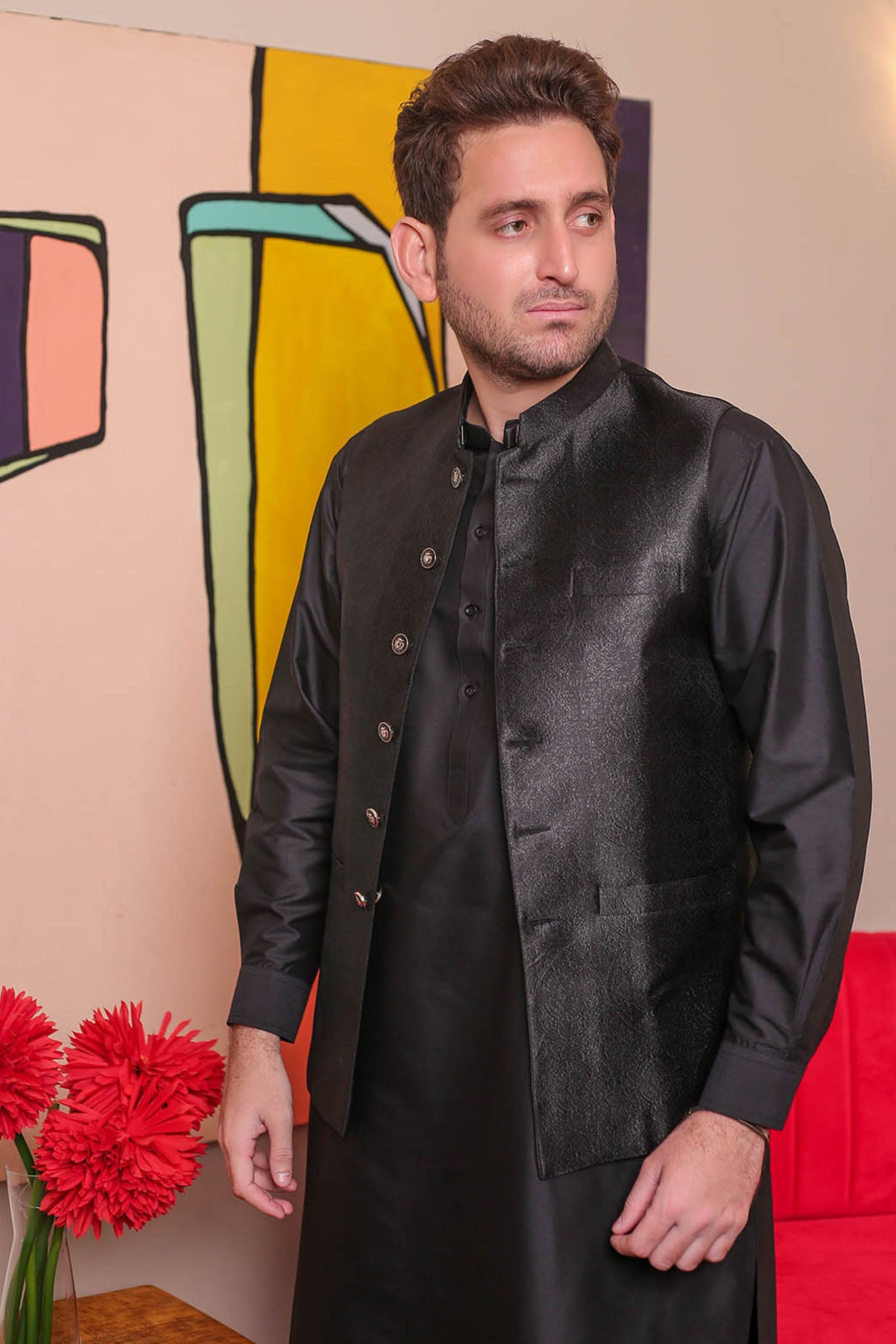 Real Image Mens Waist Coat Collection'2025-WP - 136 Black