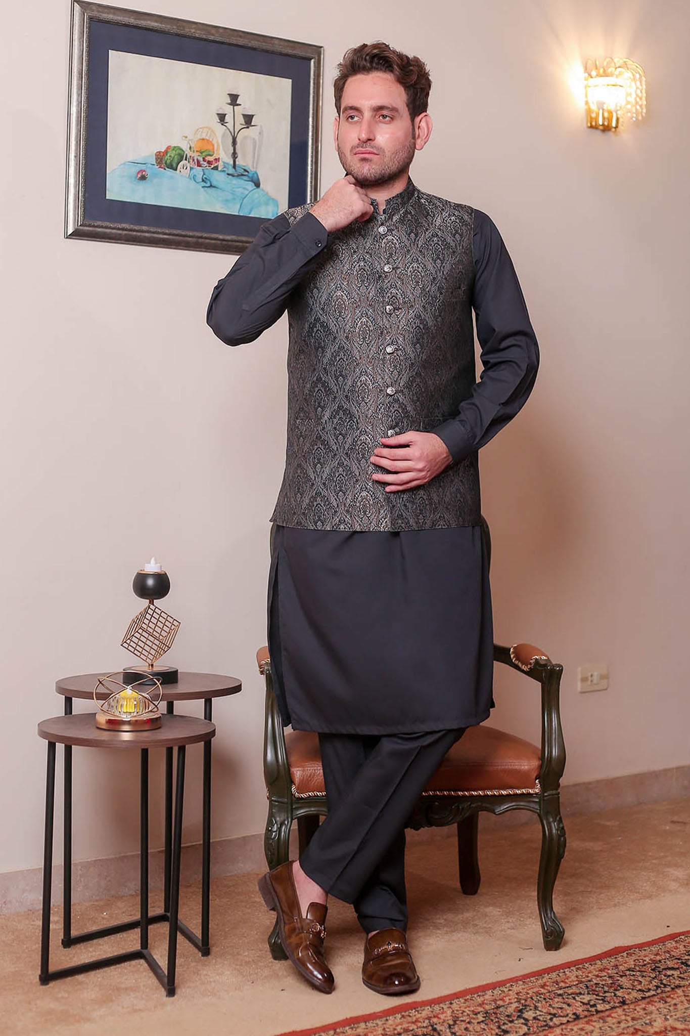 Real Image Mens Waist Coat Collection'2025-WP - 159 Dark Grey