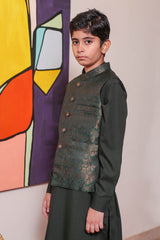Real Image Kids Waist Coat Collection'2025-OKW-048A Smart Fit Dark Green