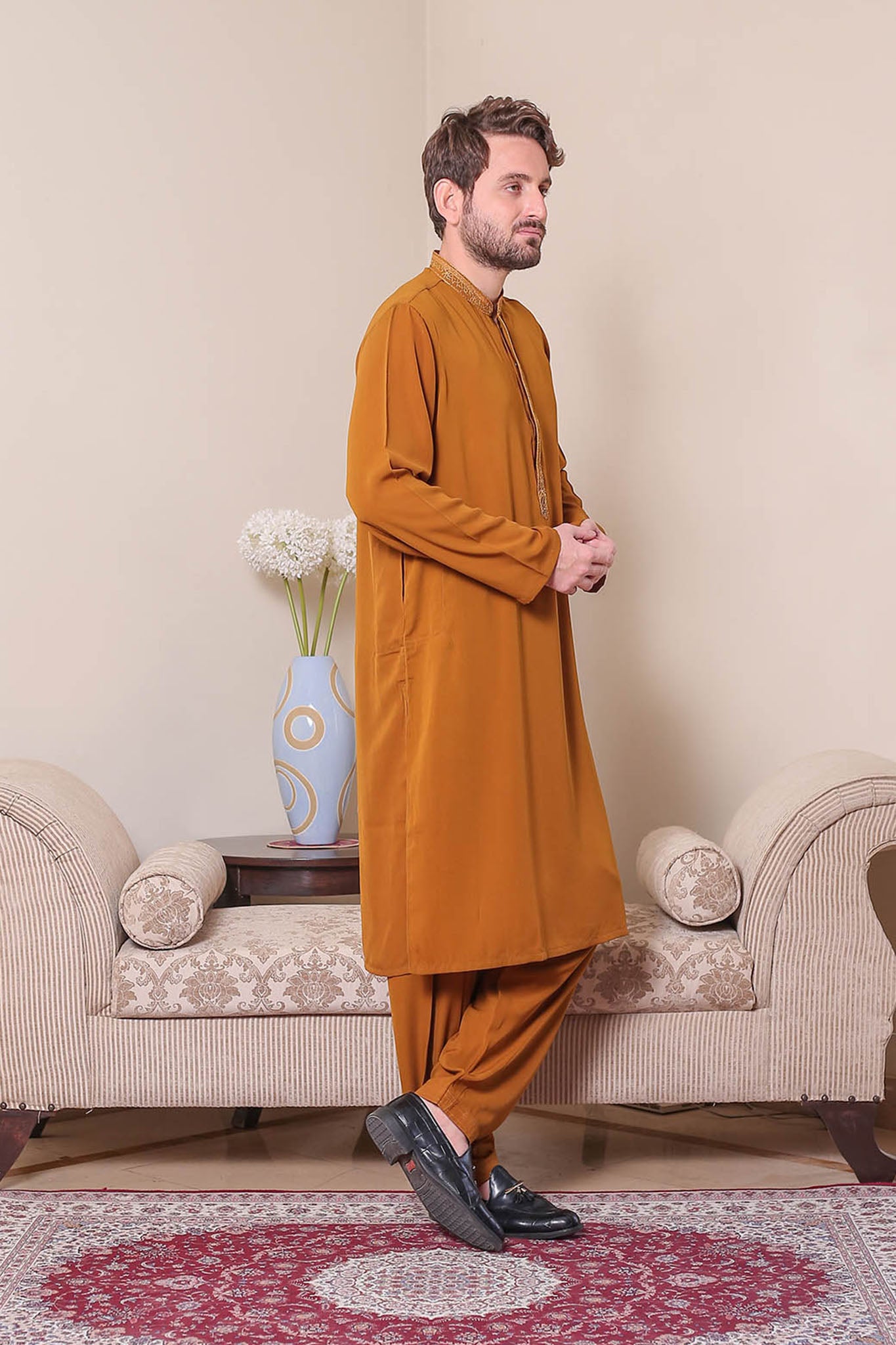 Real Image Mens Kurta Shalwar Winter Collection'2025-D-479 Mustard