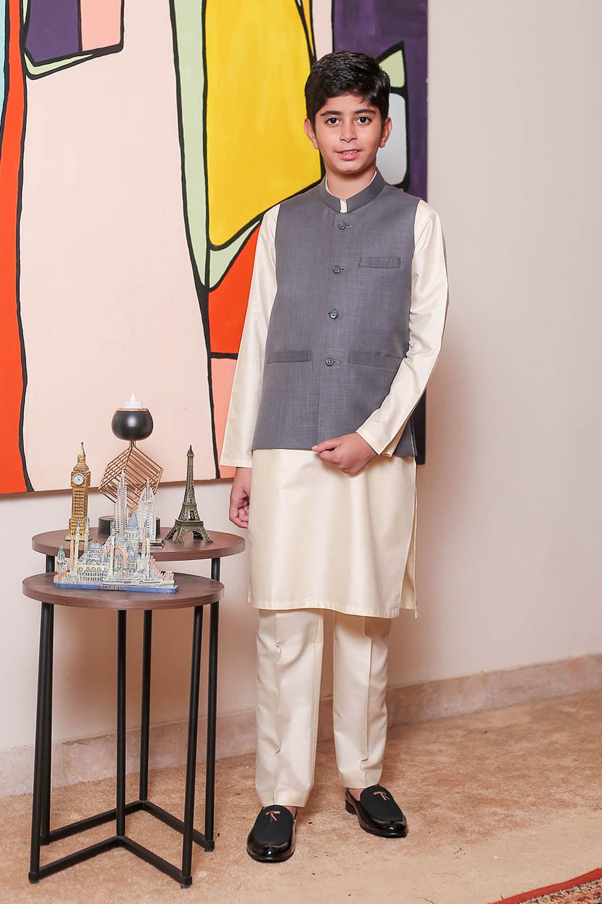 Real Image Kids Waist Coat Collection'2025-OKW-030 Smart Fit Light Grey