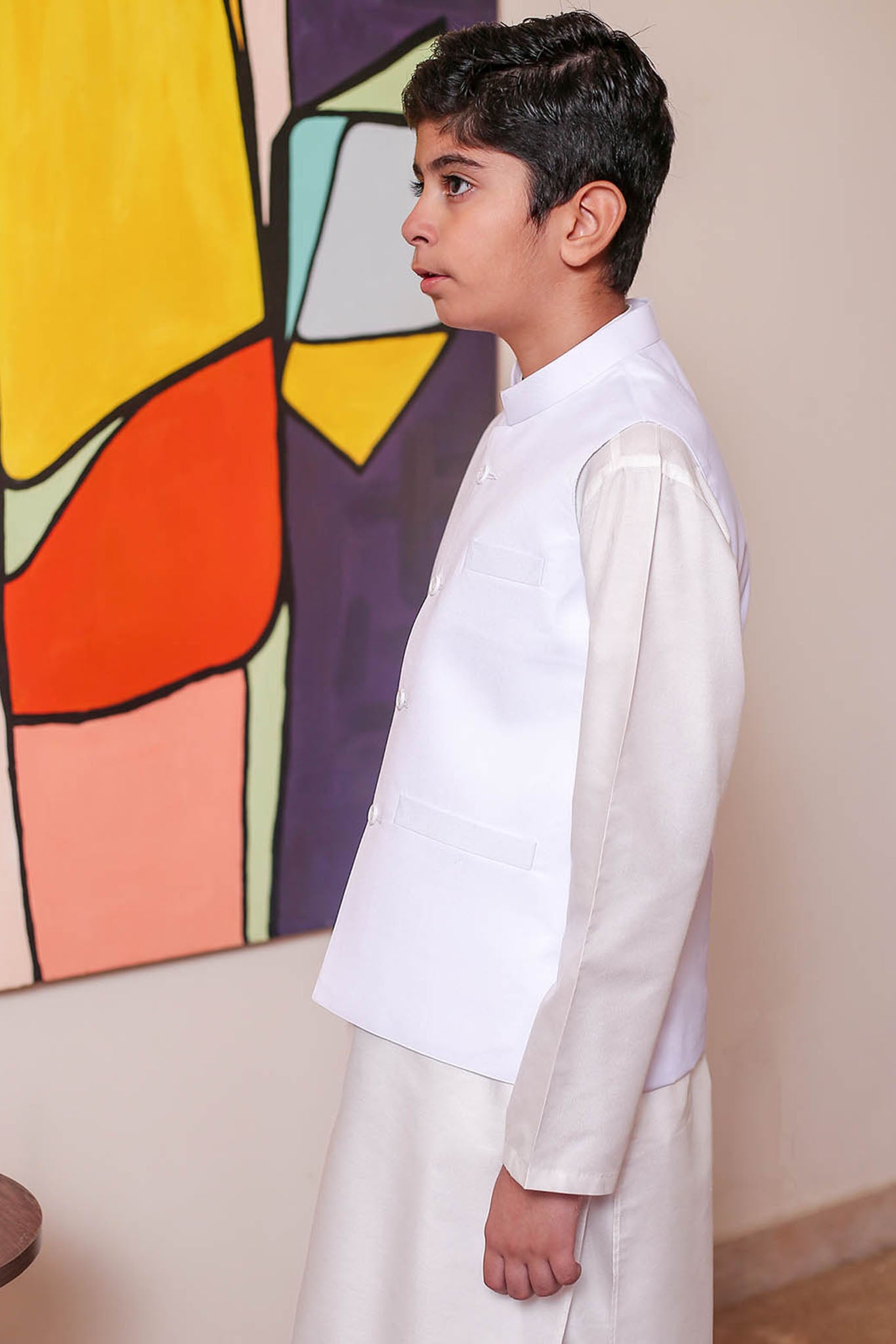 Real Image Kids Waist Coat Collection'2025-OKW-026 Smart Fit White