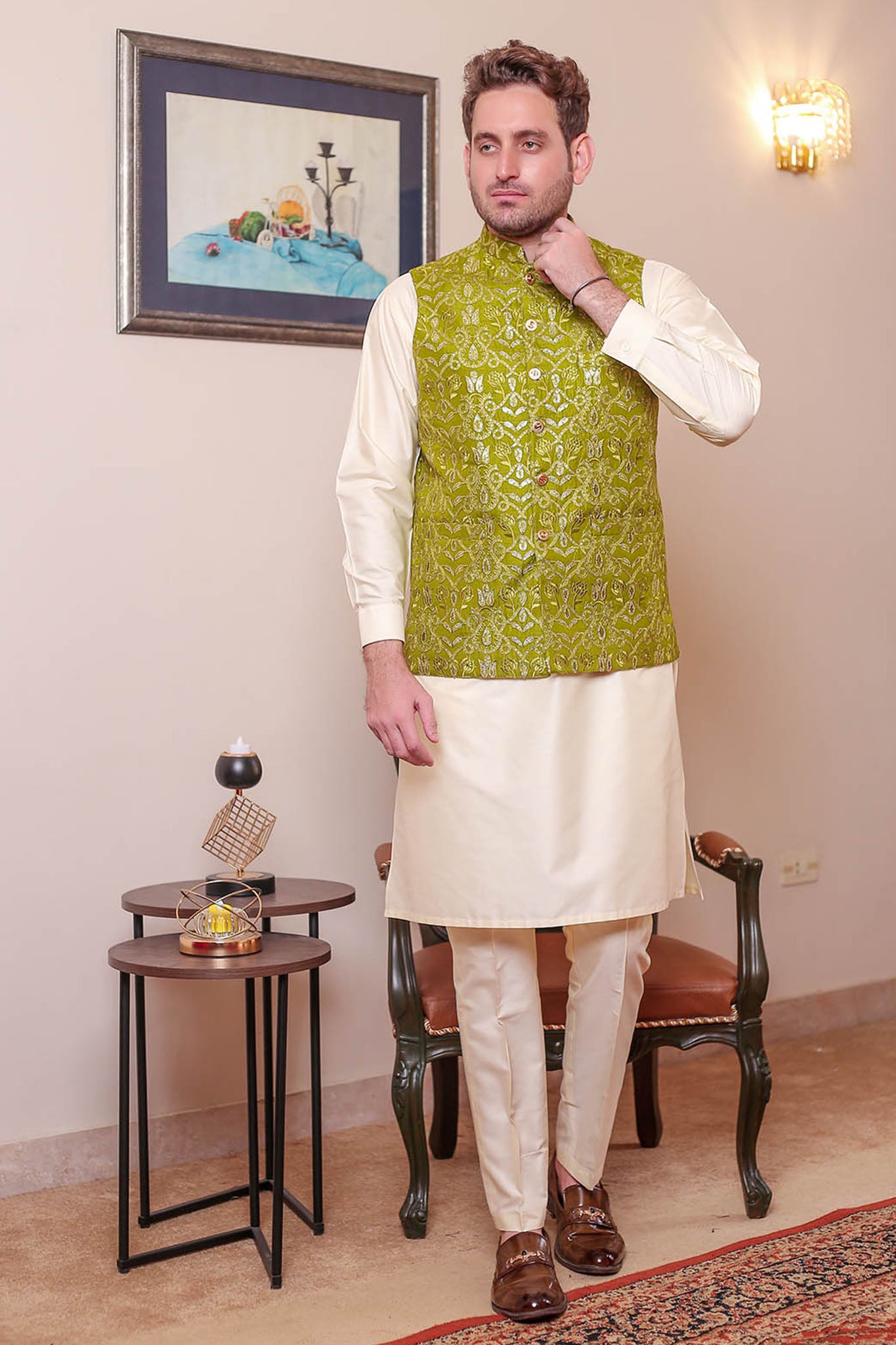 Real Image Mens Waist Coat Collection'2025-OW - 050 Green