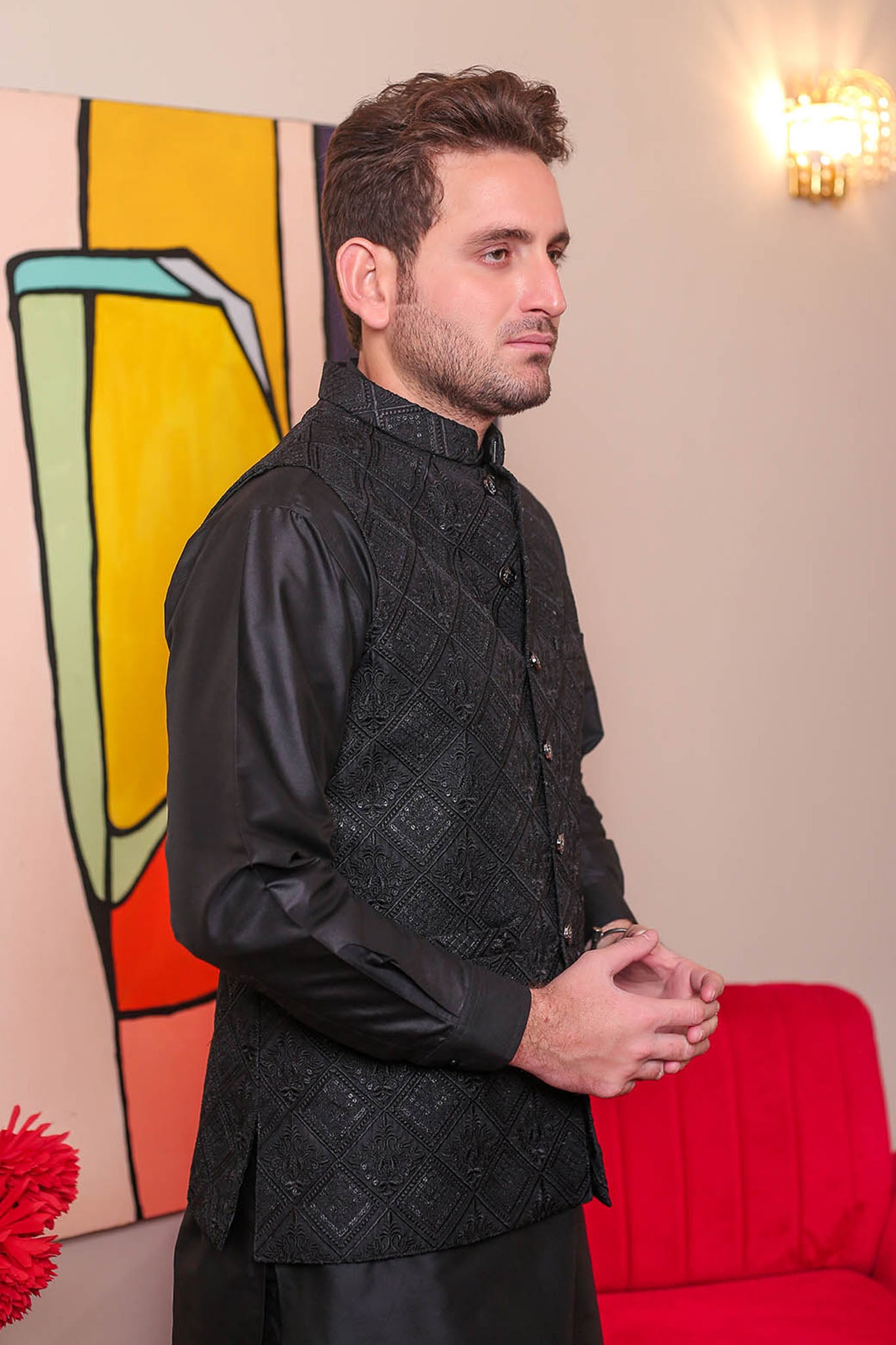 Real Image Mens Waist Coat Collection'2025-OW - 044 Black