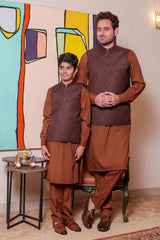 Real Image Kids Waist Coat Collection'2025-OKW-034 Smart Fit Brown