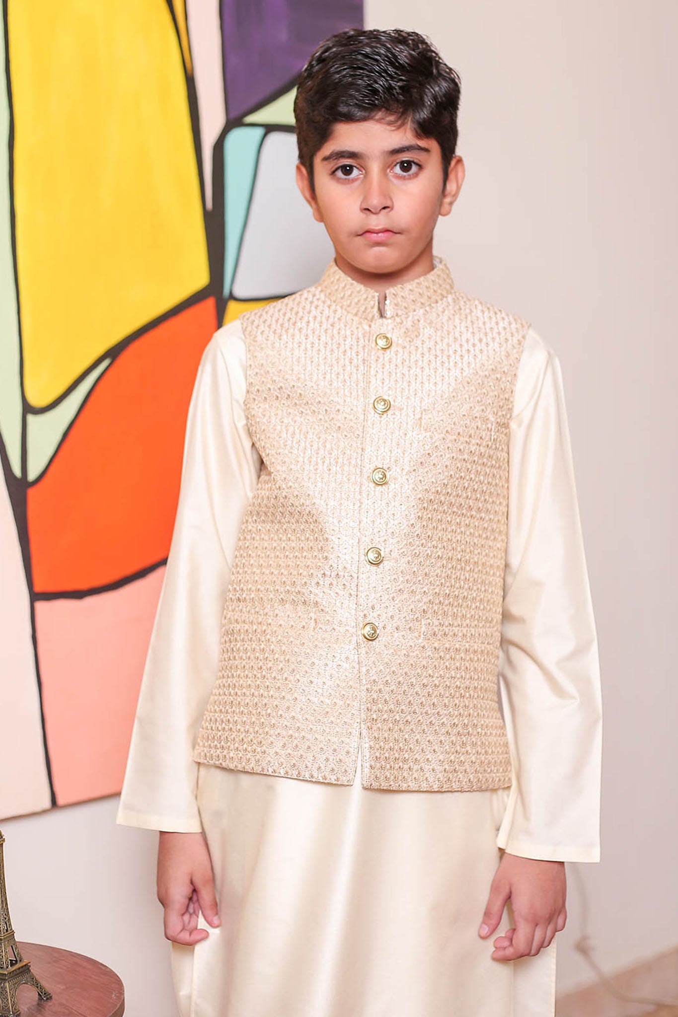 Real Image Kids Waist Coat Collection'2025-OKW-049 Smart Fit Gold