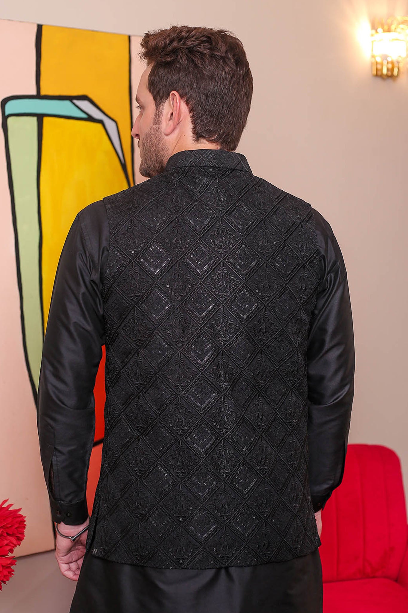 Real Image Mens Waist Coat Collection'2025-OW - 044 Black