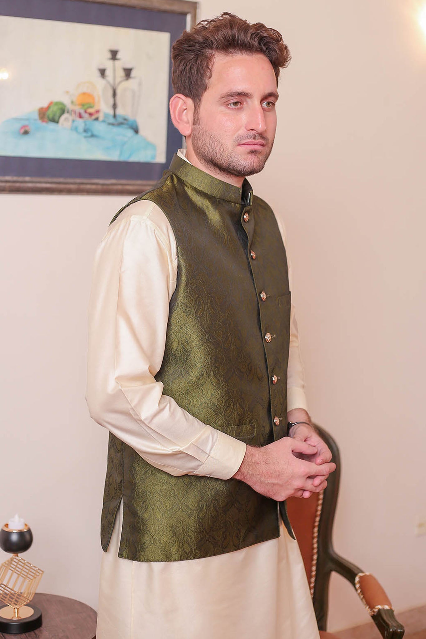 Real Image Mens Waist Coat Collection'2025-OW - 040 Green