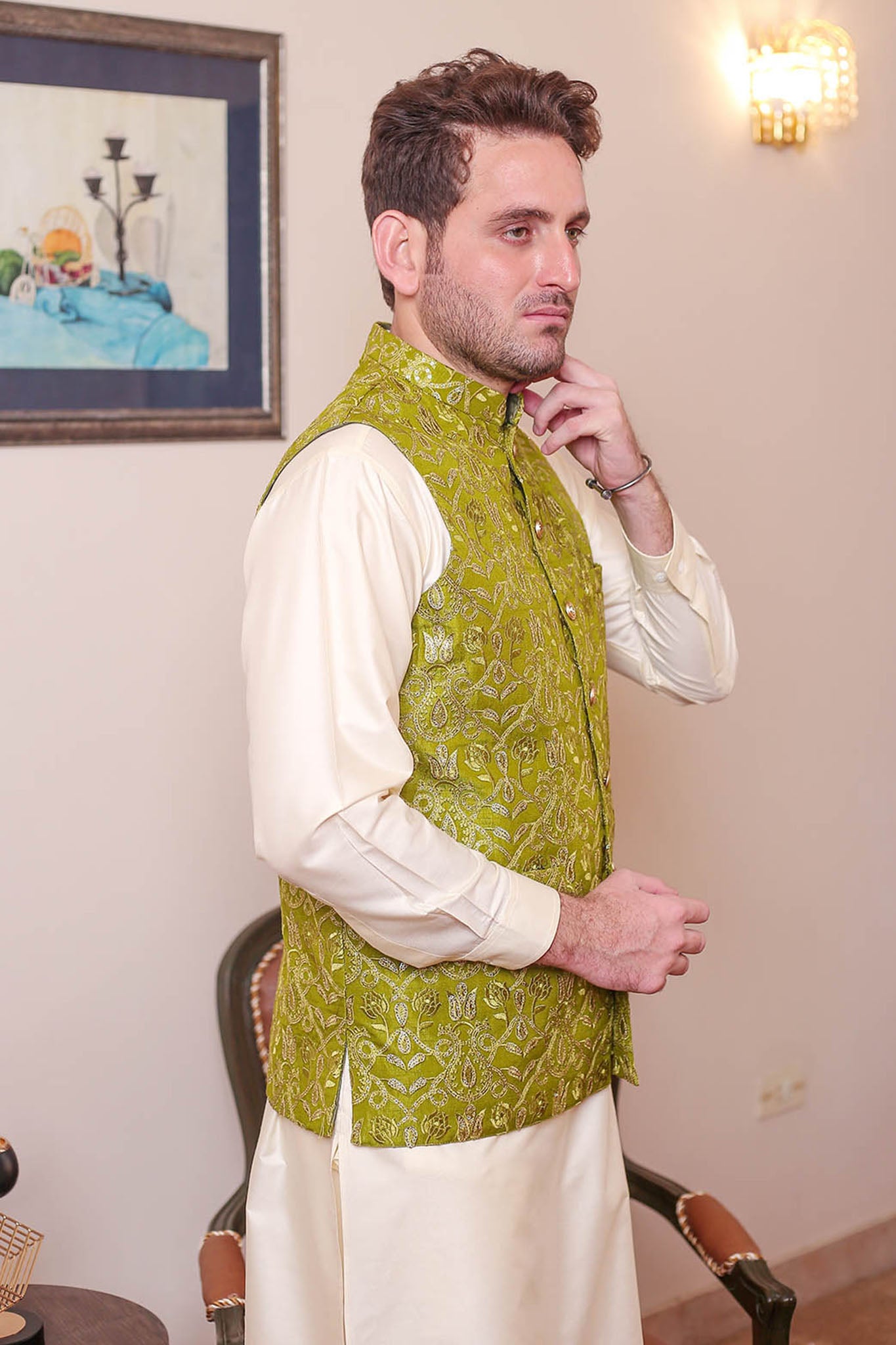 Real Image Mens Waist Coat Collection'2025-OW - 050 Green
