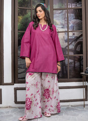 Daily Chic - Ahlam By Safa Textile Stitched 1 Piece Summer Shirt-Raspberry Meadow