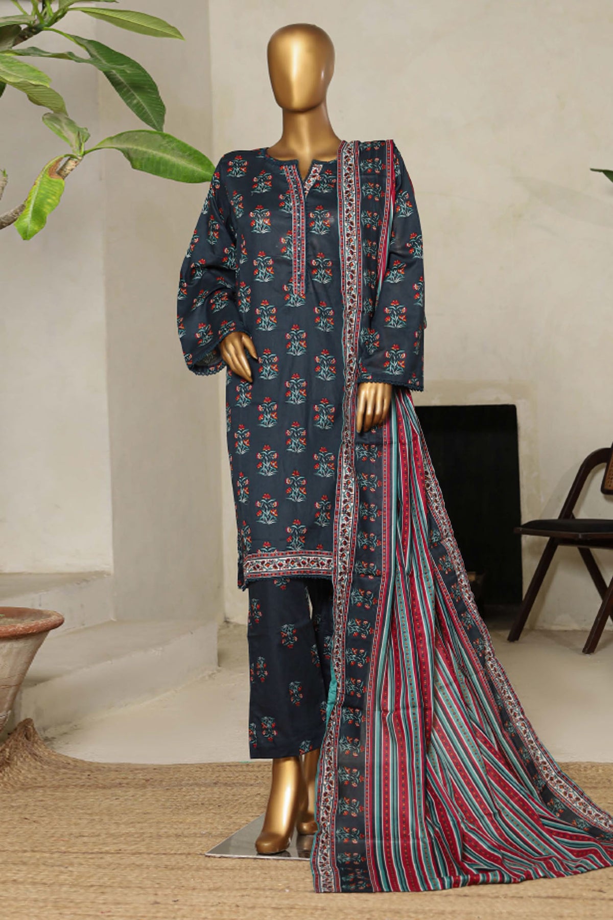Bin Saeed Stitched 3 Piece Exclusive Printed Lawn Vol-09 Collection'2025-NSM-2215-Green