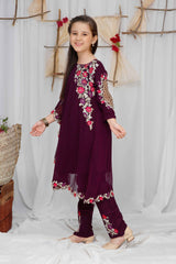 Modest Girls Stitched 3 Piece Pearl Cape Formals Collection'2024-8635-Purple