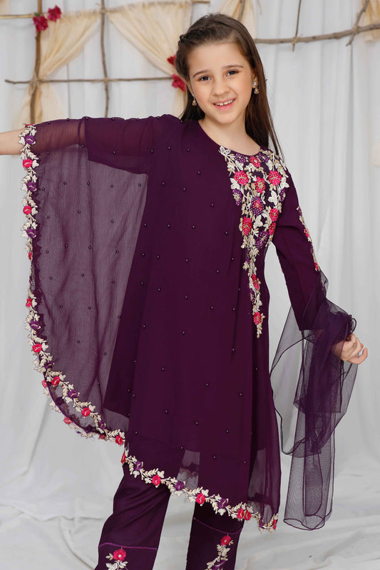 Modest Toddler Stitched 3 Piece Pearl Cape Formals Collection'2024-8625-Purple