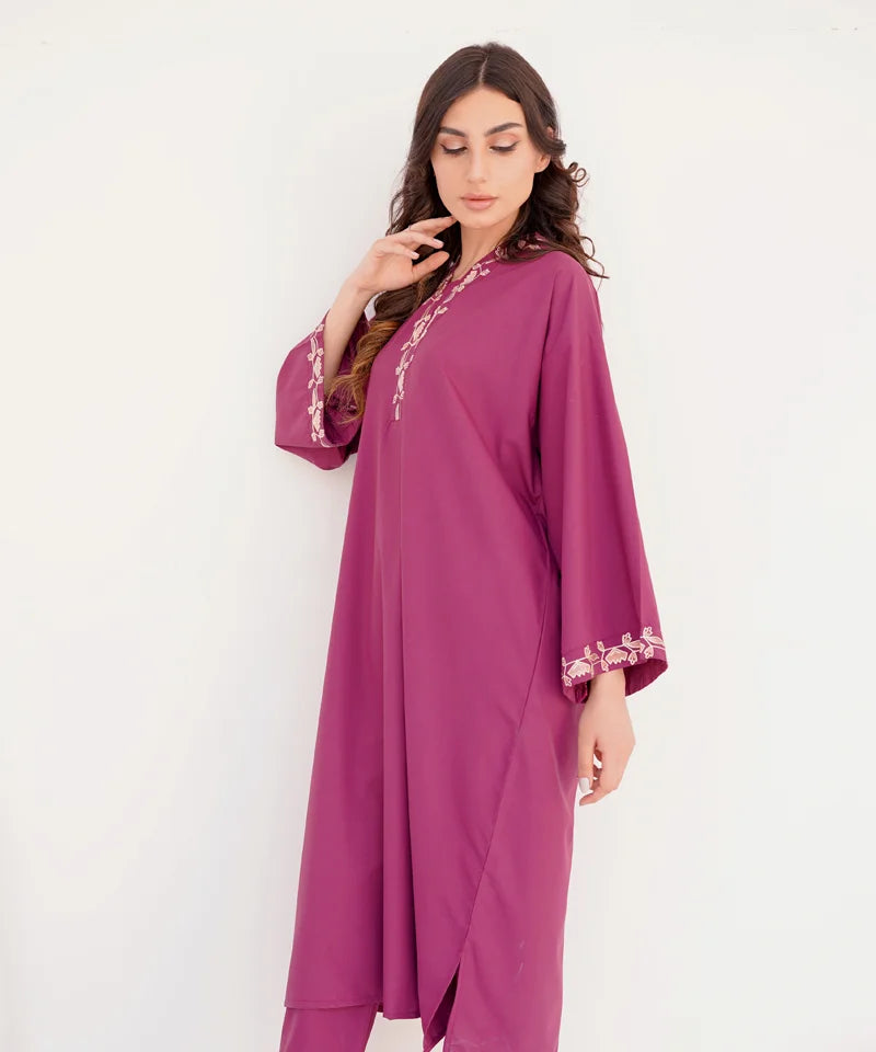 Dhaga Stitched 2 Piece Co Ords Summer Collection'2025-Hot pink Embroidered