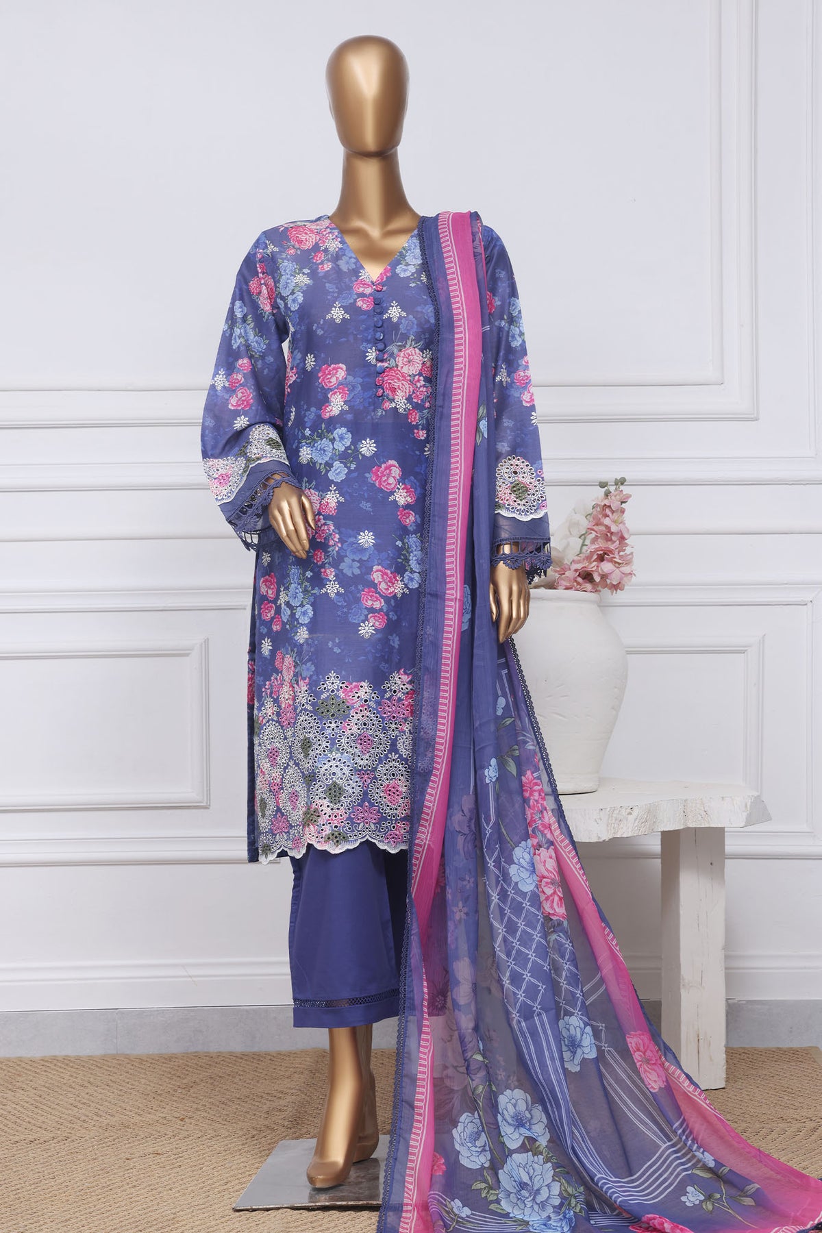 Sada Bahar Stitched 3 Piece Printed Chikankari Vol-01 Collection'2025-PCK-Blue