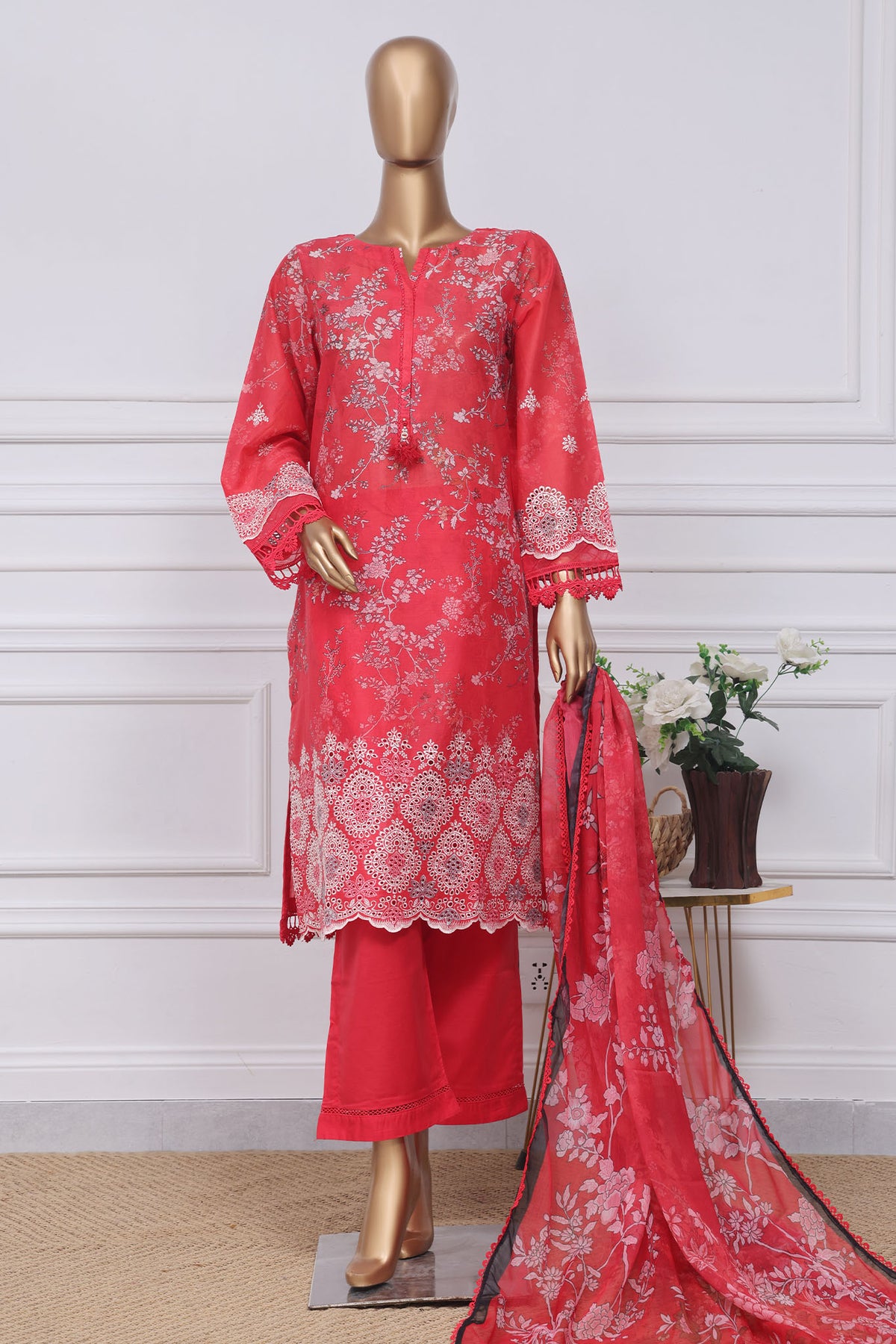 Sada Bahar Stitched 3 Piece Printed Chikankari Vol-01 Collection'2025-PCK-Red