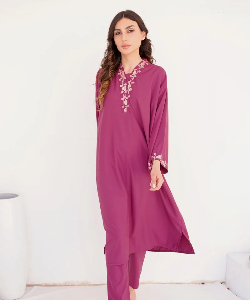 Dhaga Stitched 2 Piece Co Ords Summer Collection'2025-Hot pink Embroidered