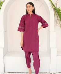 Dhaga Stitched 2 Piece Co Ords Summer Collection'2025-Pink Schiffli Embroidered