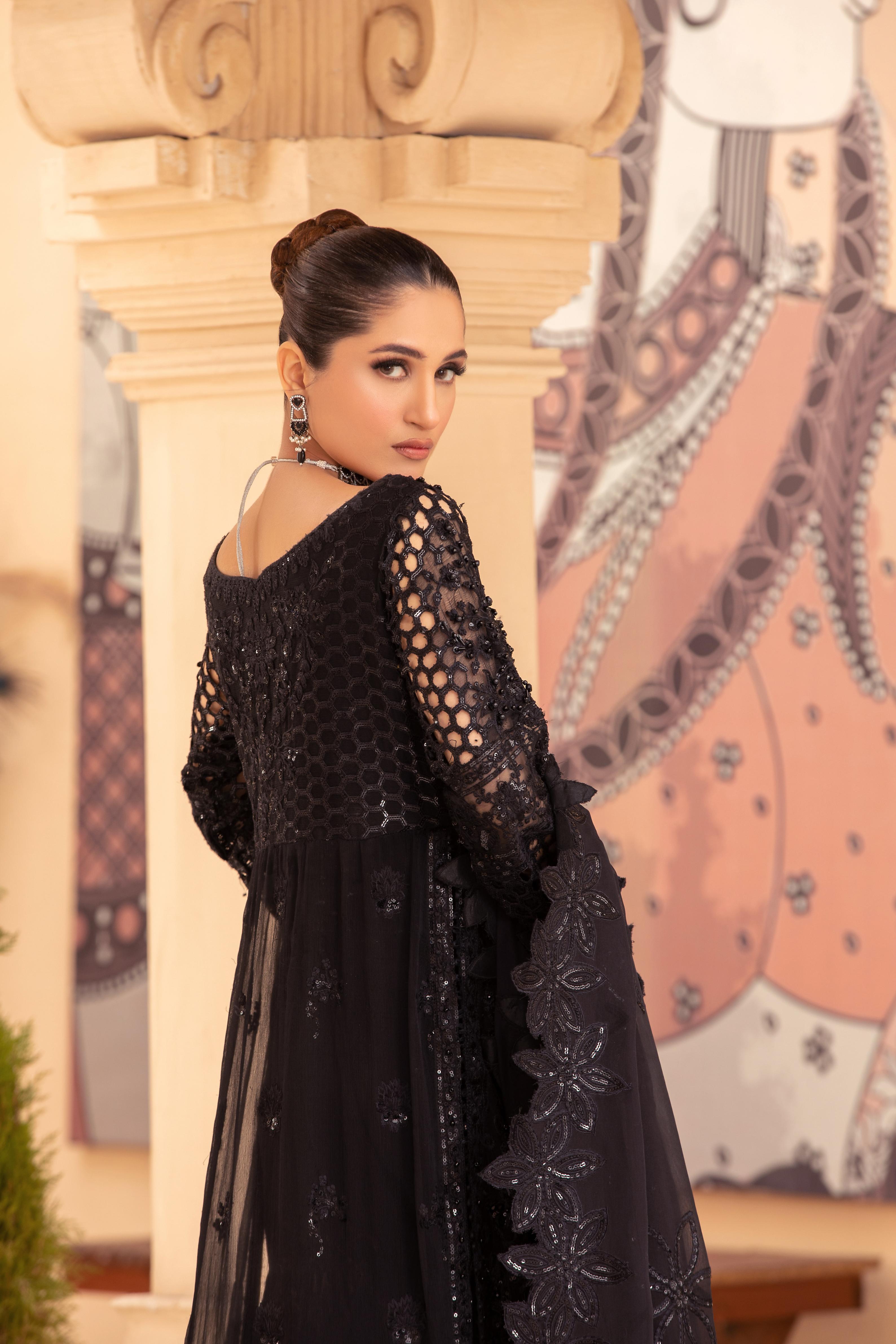 Tehzeeb By Diara Couture Stitched 3 Piece Formals Collection'2025-BLACK NOIR - PSGT-01-03