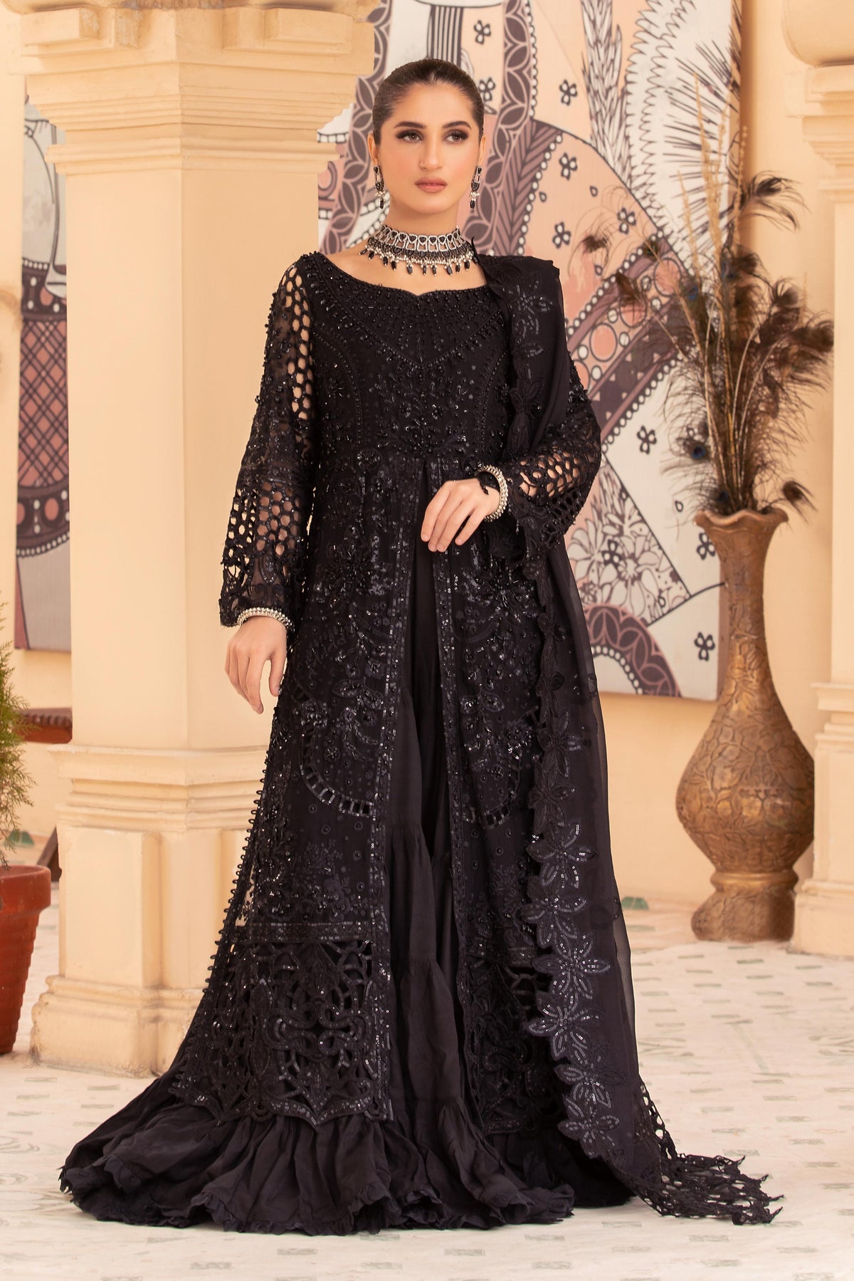 Tehzeeb By Diara Couture Stitched 3 Piece Formals Collection'2025-BLACK NOIR - PSGT-01-03