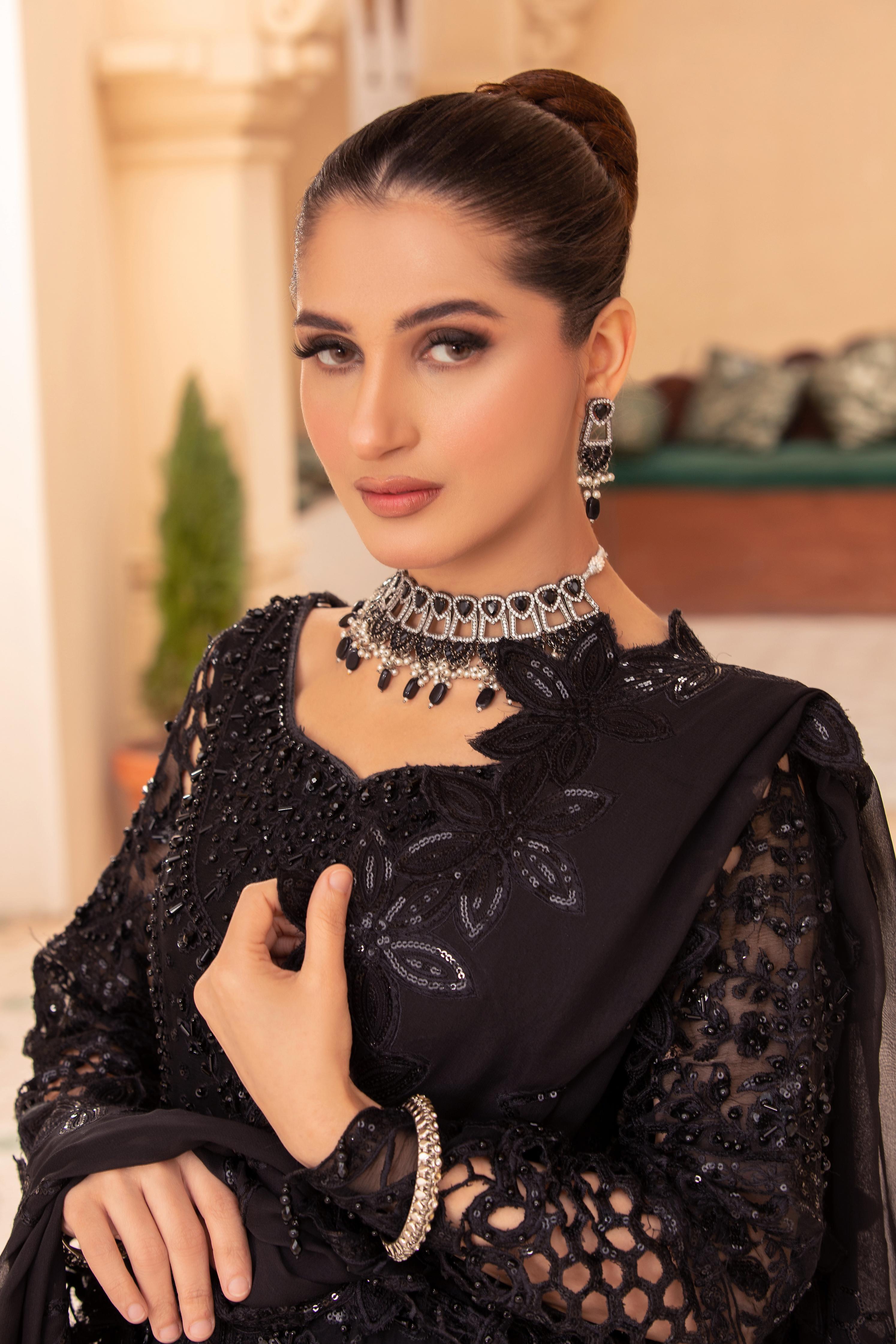 Tehzeeb By Diara Couture Stitched 3 Piece Formals Collection'2025-BLACK NOIR - PSGT-01-03