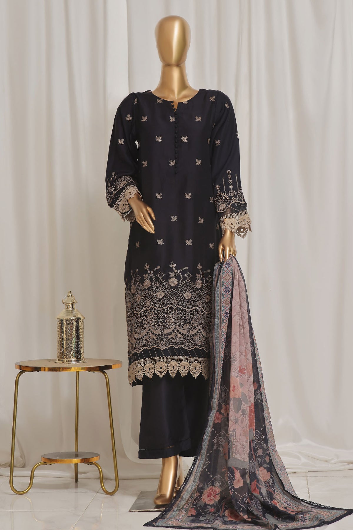 Sada Bahar Stitched 3 Piece Luxury Emb Viscose Silk Vol-02 Collection'2024-VCK-PD-Navy Blue