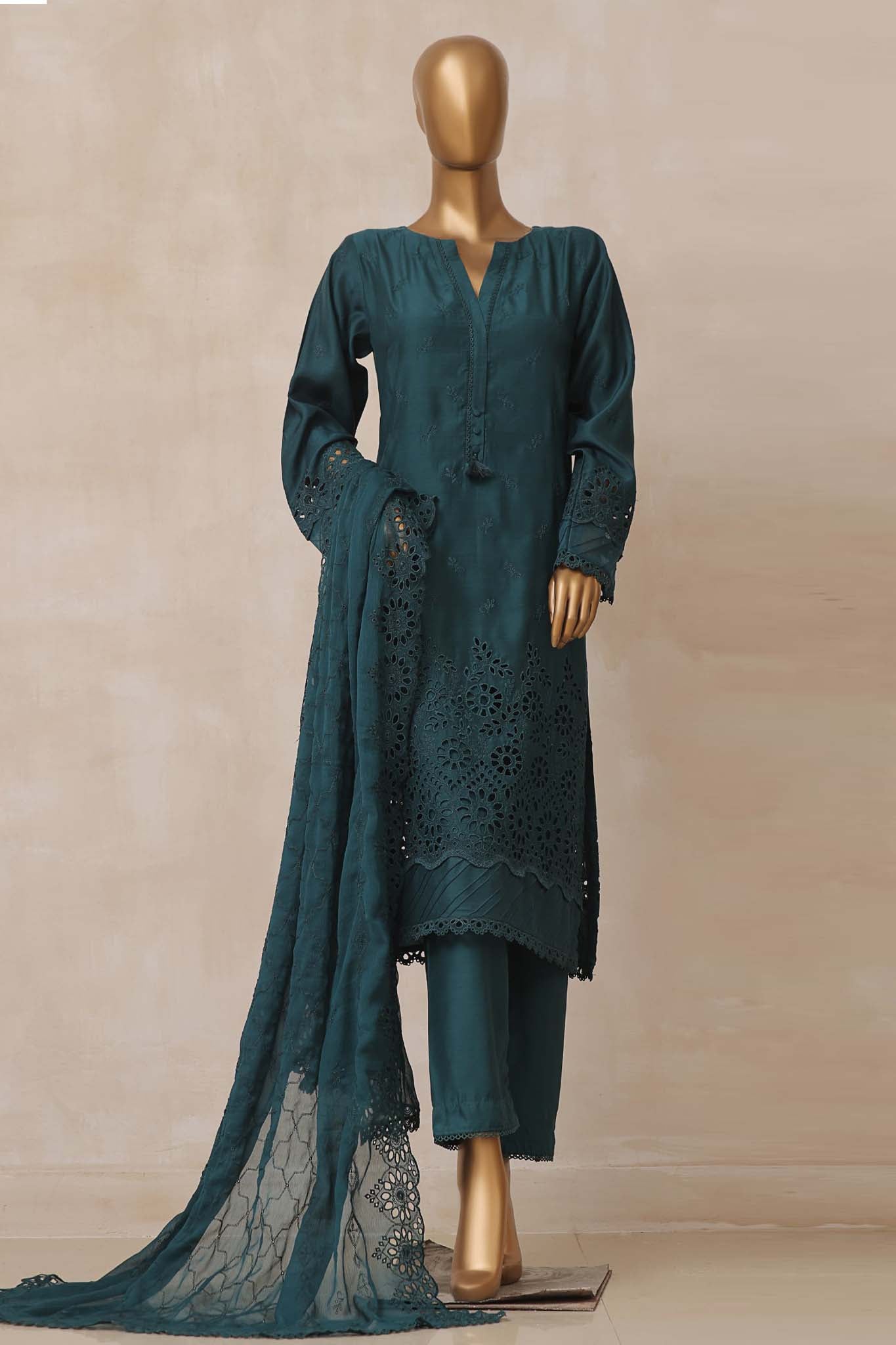 Sada Bahar Stitched 3 Piece Chikankari Viscose Collection'2023-VCK-Till Green