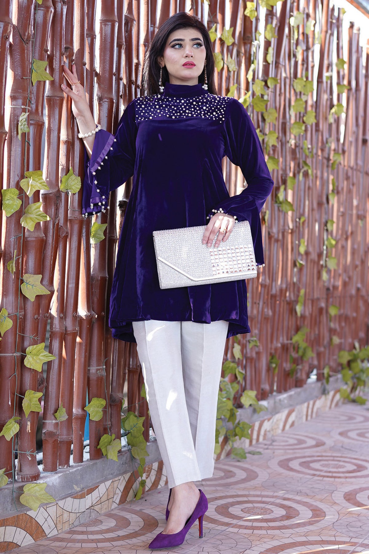 Velora By Stitch Vibes Stitched Shirts Collection'2024-Velvet Peplum