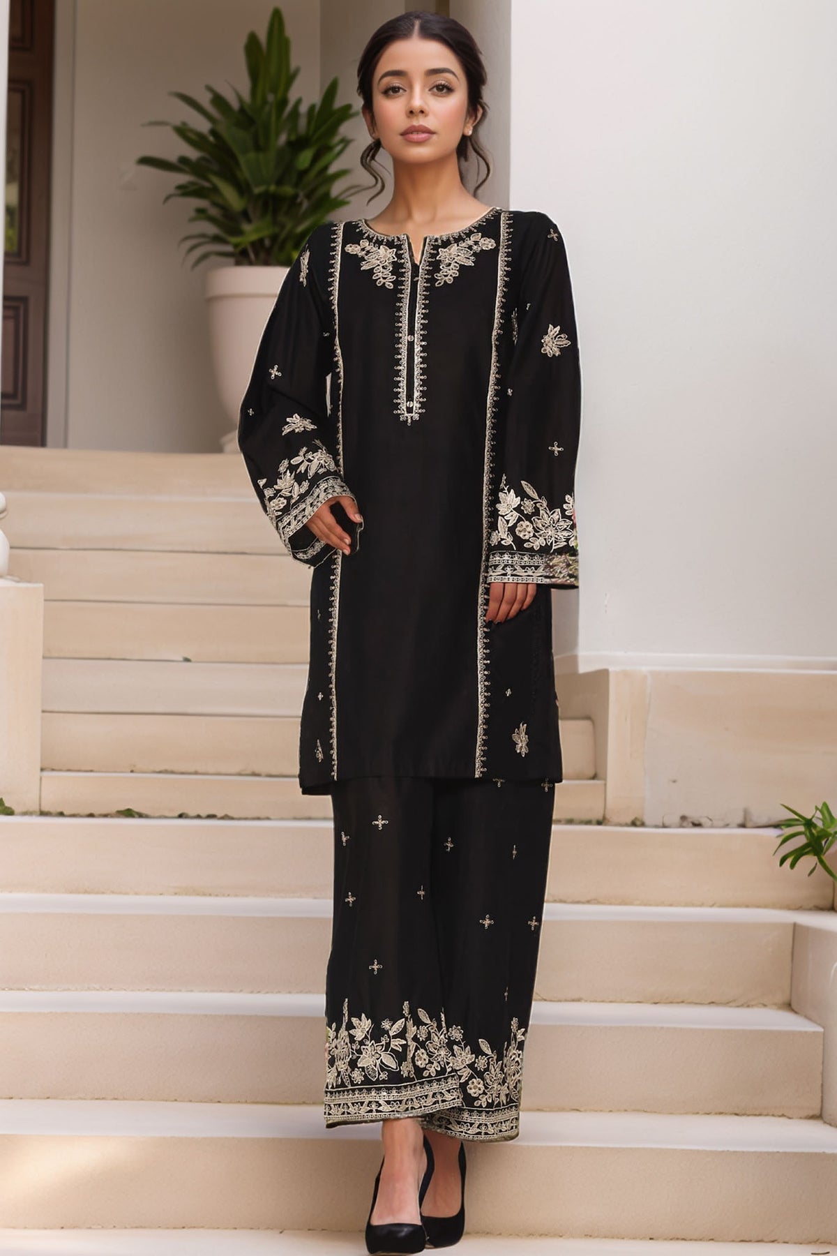 Vybe By Sada Bahar Stitched 2 Piece Emb Cotton Collection'2025-MEL-MK52-BLACK