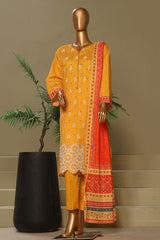 Bin Saeed Stitched 3 Piece Exclusive Chikankari Cotton Vol-01 Collection'2024-WC-1123-Mustard