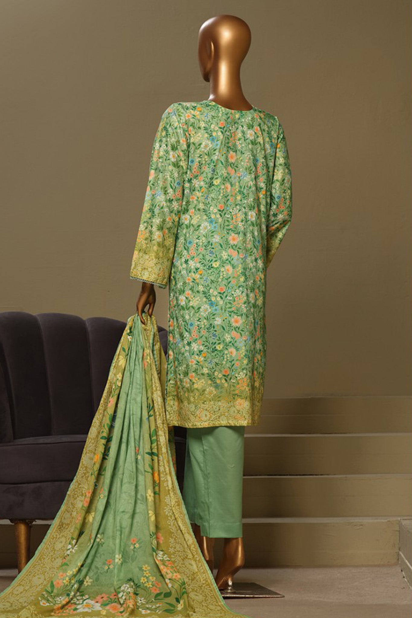 Bin Saeed Stitched 3 Piece Exclusive Chikankari Cotton Vol-01 Collection'2024-WC-1125-Pista